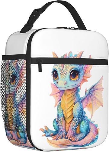 Miniatura 2 de Lonchera reutilizable con diseño de dragón para niños, mujeres y adultos, con aislamiento, linda bolsa de almuerzo de criaturas de fantasía, bolsa