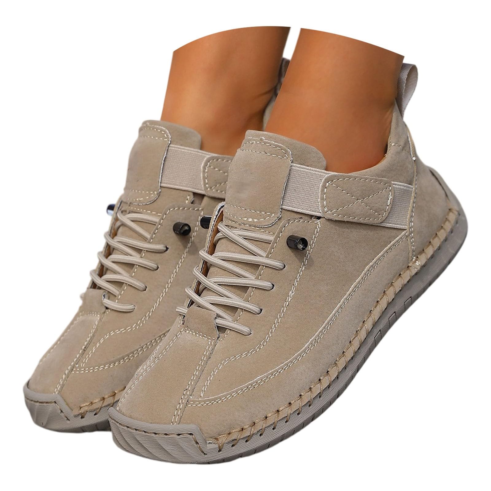 Zapatos casuales de ajuste ancho para mujer, ligeros, cómodos, planos, beige, 39 EU