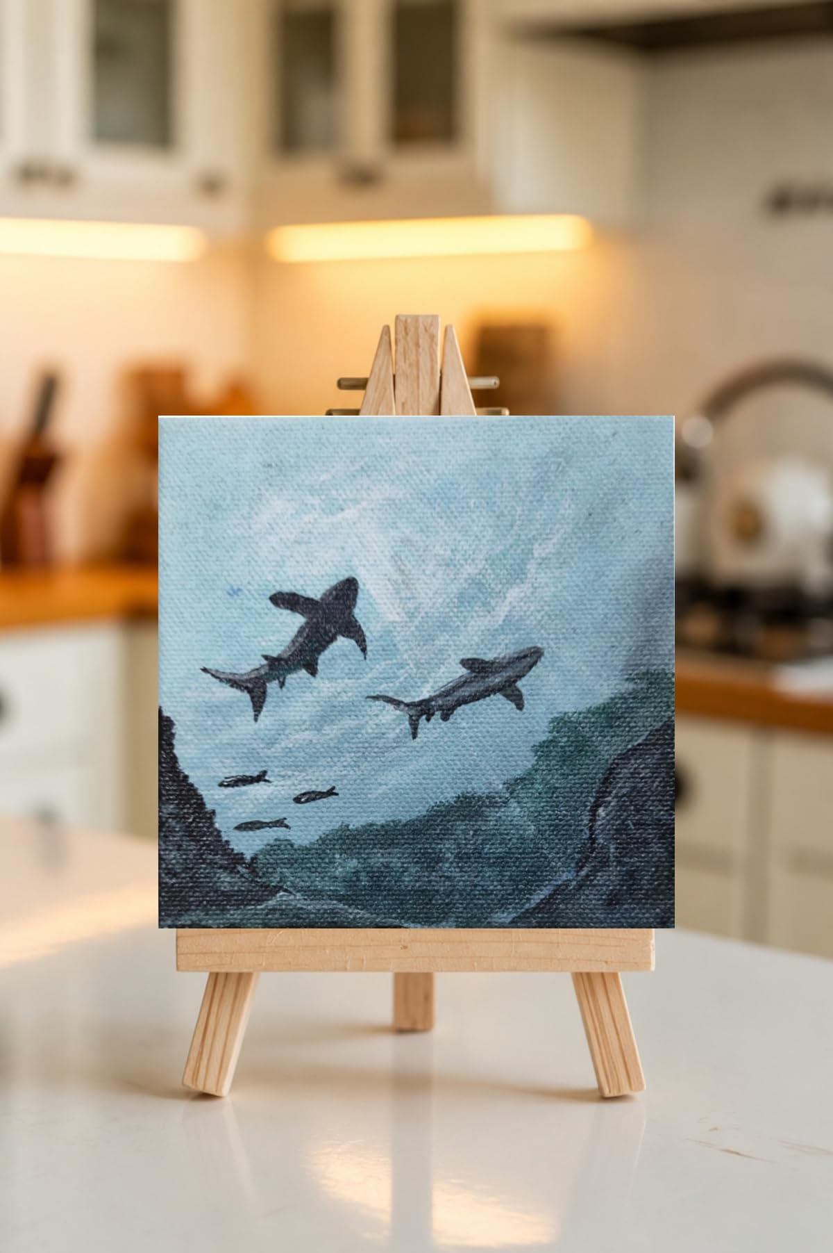 Mini Shark Acrylic Painting on Canvas with Easel Stand, 4x4 inch, home decor | Shark under water, deep sea, Canvas Art, Tabletop Display, Handcrafted, Home Decor-image-39