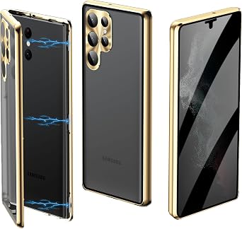 Galaxy S23 Ultra 6.8 inch case Anti-Peeping + Security Lock Magnetic adsorption Double-Sided Protection case Tempered Glass Protective Screen Metal Bumper Lens Protector Green