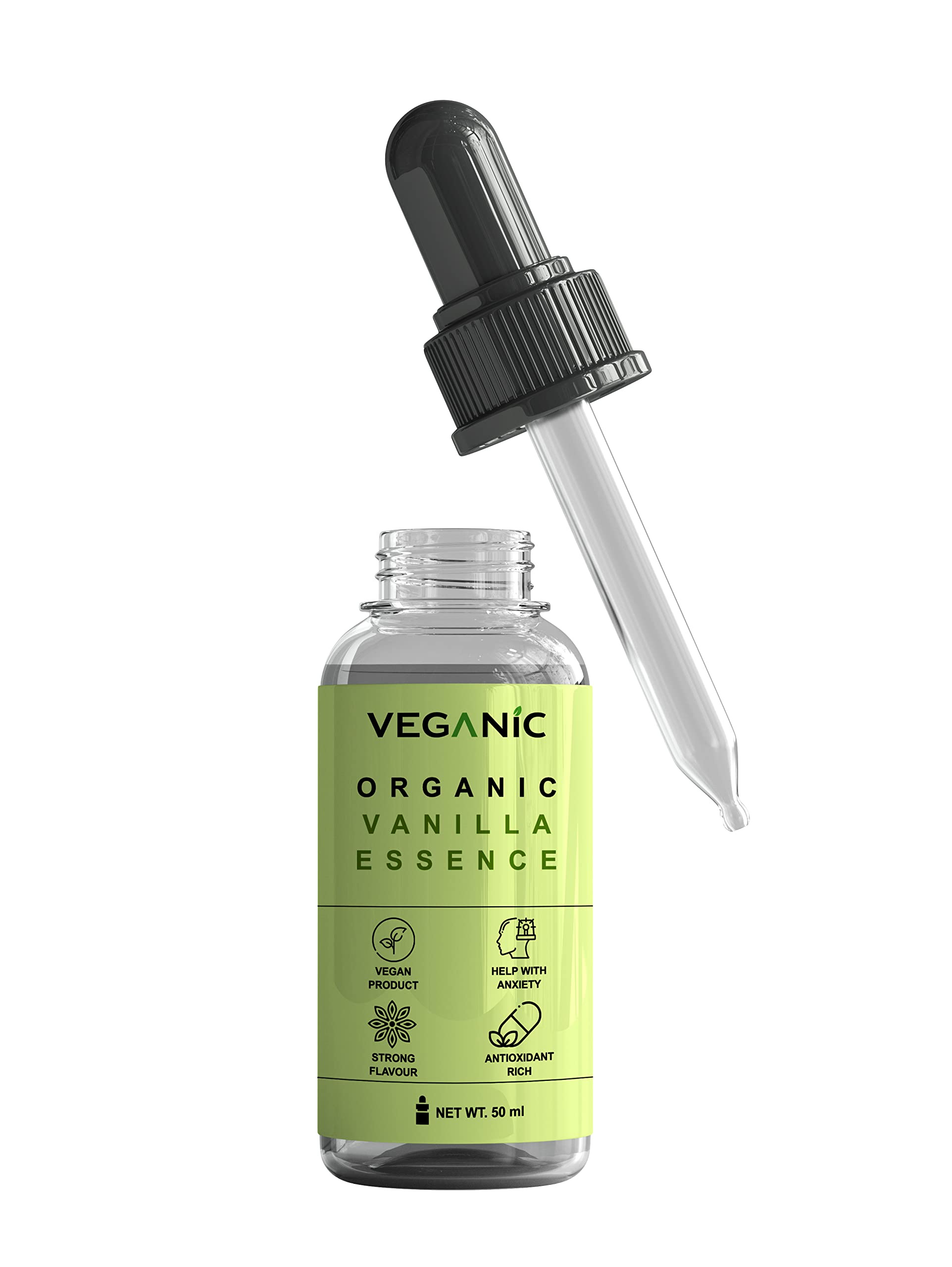 Veganic Vanilla Flavour Essence - 50 ml | Vanila Flavour in Dropper Bottle |Natural Vanilaa For Baking Cakes Whipped Cream Pastries Desserts & Beverages