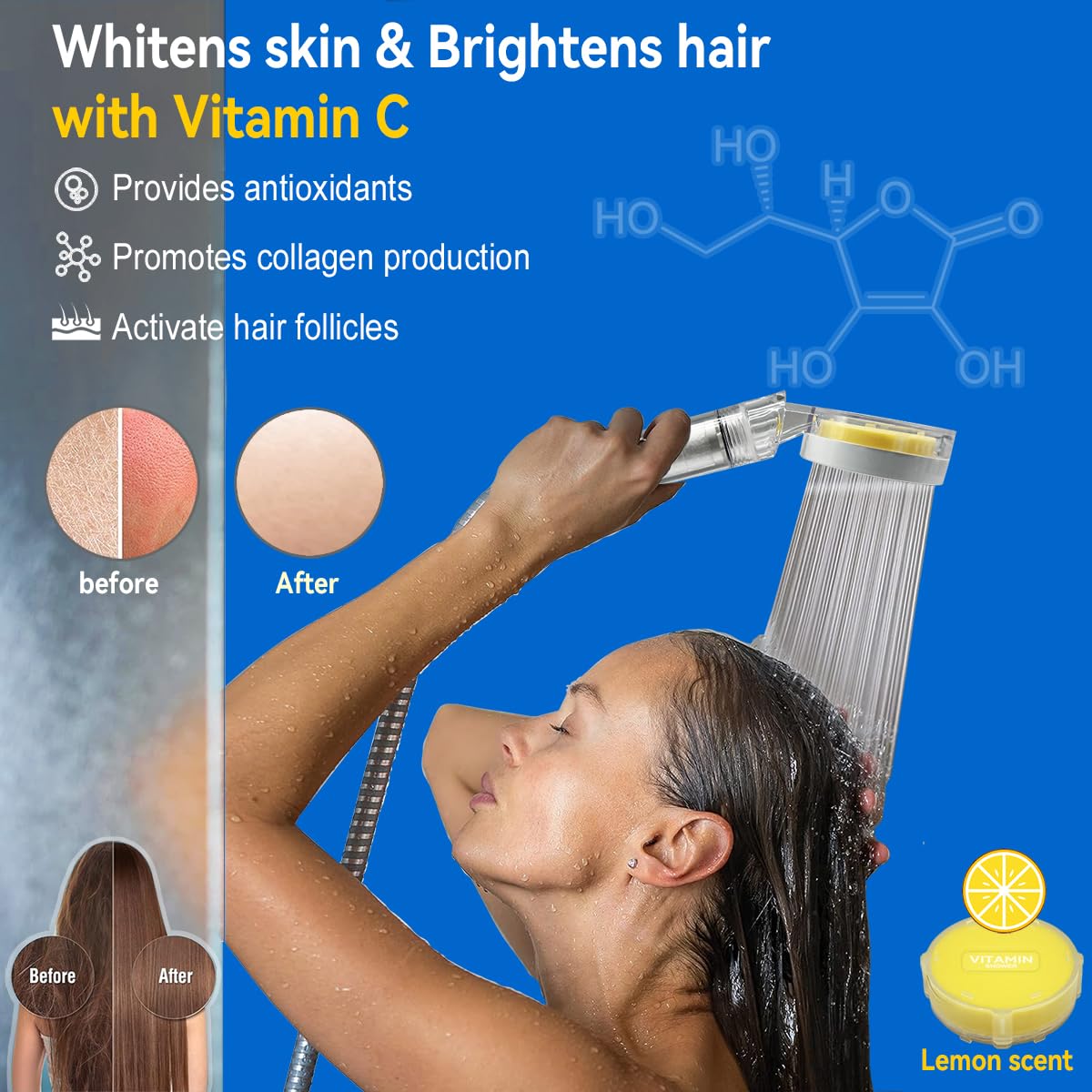 ALTHY Soffione Doccia Filtro Vitamina C, soffione doccia con filtro SPA, rimuove polvere, ruggine, cloro e metalli pesanti - prenditi cura della tua pelle e dei tuoi capelli(Con 1VC + 4PP Filtro)