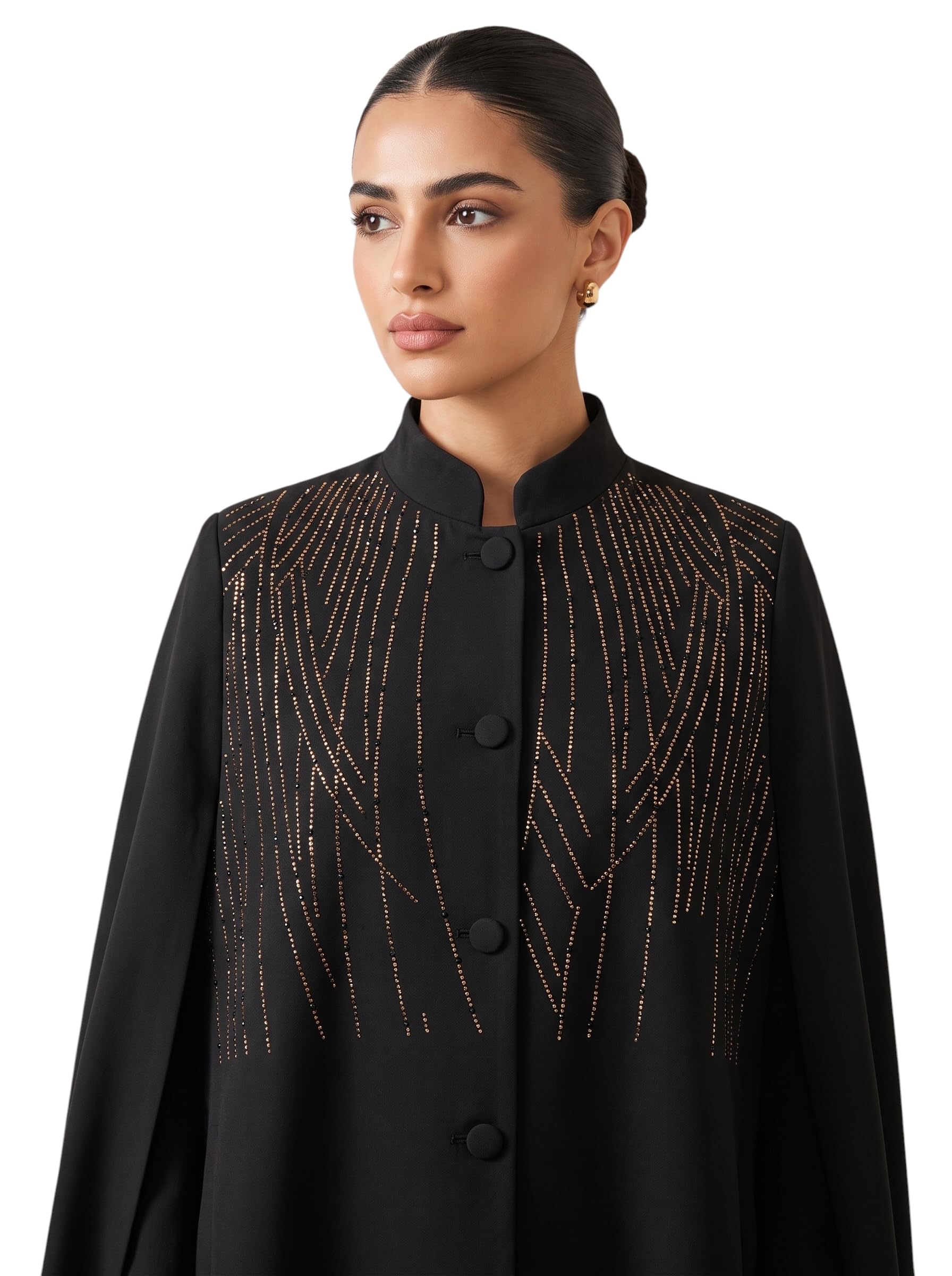 Women’s Fine Wool Swarovski Crystal Cape Coat | Designer Black Winter Cape Jacket | Luxury Embellished Indo-Western Cape Blazer-image-33