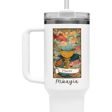 Custom Zodiac Tumbler 40oz with Handle, Libra Gift, Stainless Steel Astrology Travel Mug, Scorpio Coffee Tumbler Cup, Birthday Gift for Leo Aries Virgo (Pisces)
