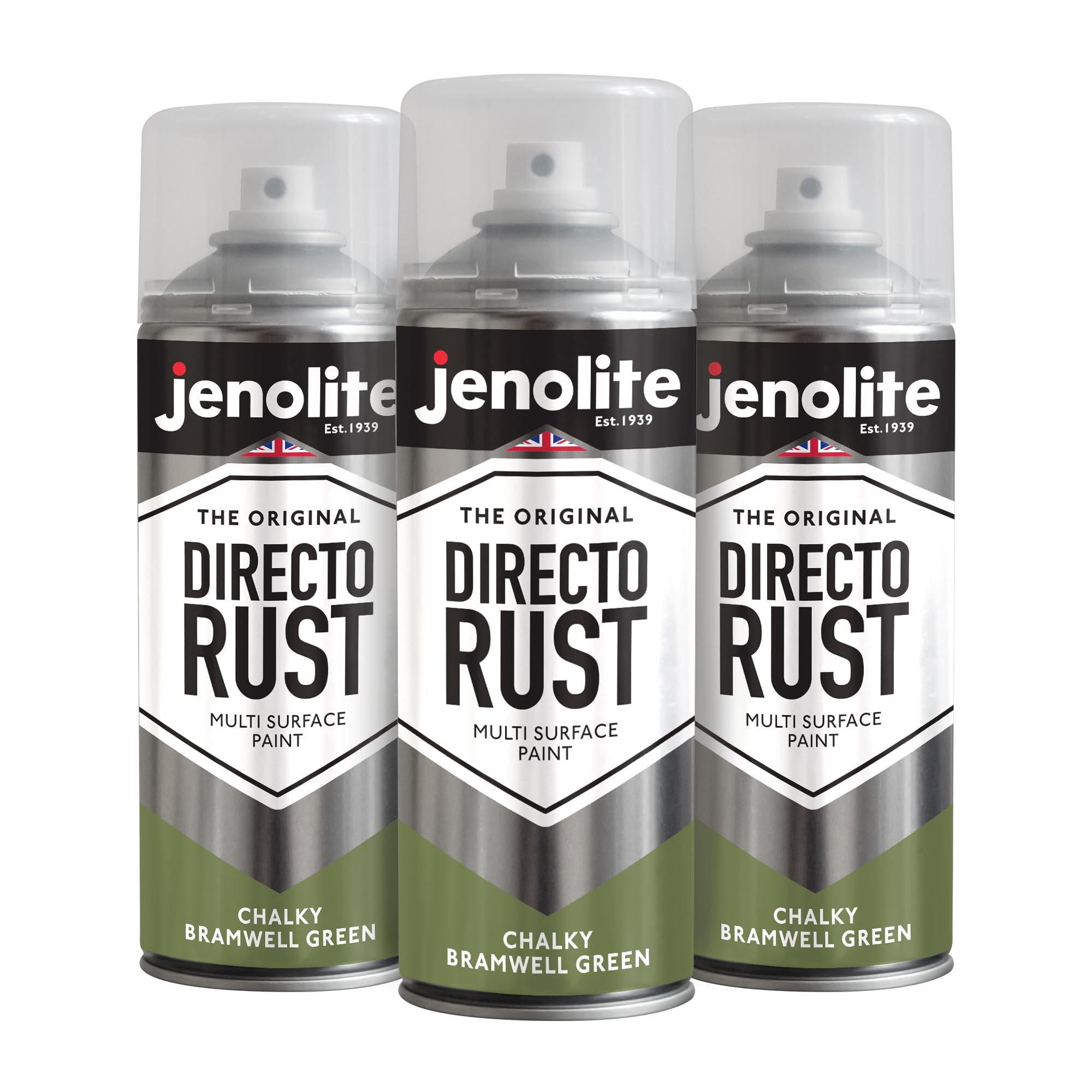 JENOLITE Directorust Chalky Spray Paint | BRAMWELL GREEN | 3x400ml | Multi-Surface Chalky Finish Spray Paint | Ideal For Furniture, Ornaments, Picture Frames | Interior & Exterior Use | PANTONE 378U