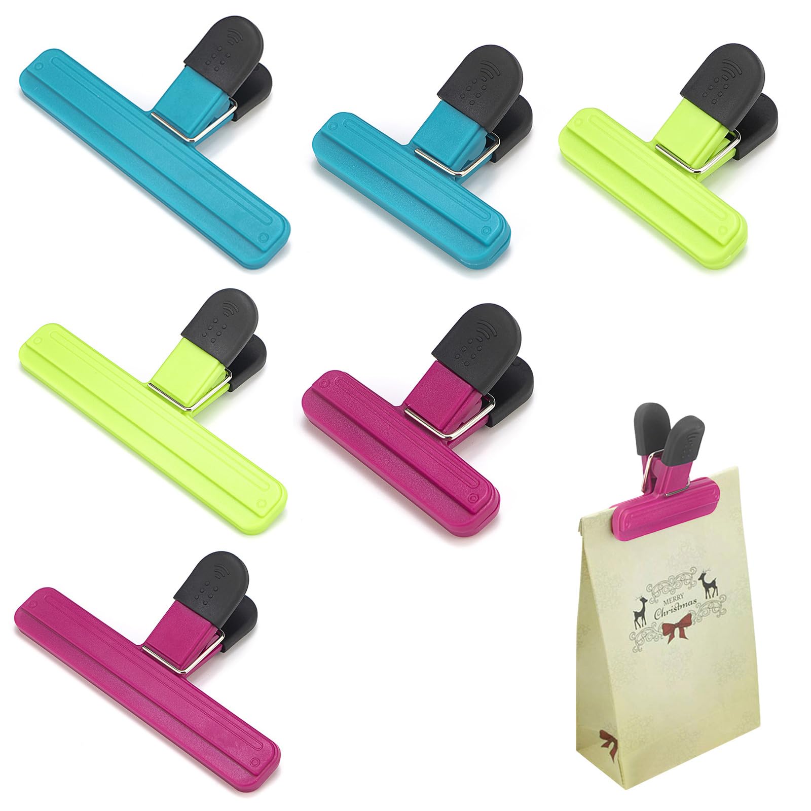 Bag Clips for Food Storage - 6 Pcs Sturdy, Airtight, Reusable Clips for Sealing Freezer Bags-Ideal for Home & Kitchen - 3 Color 2 Size