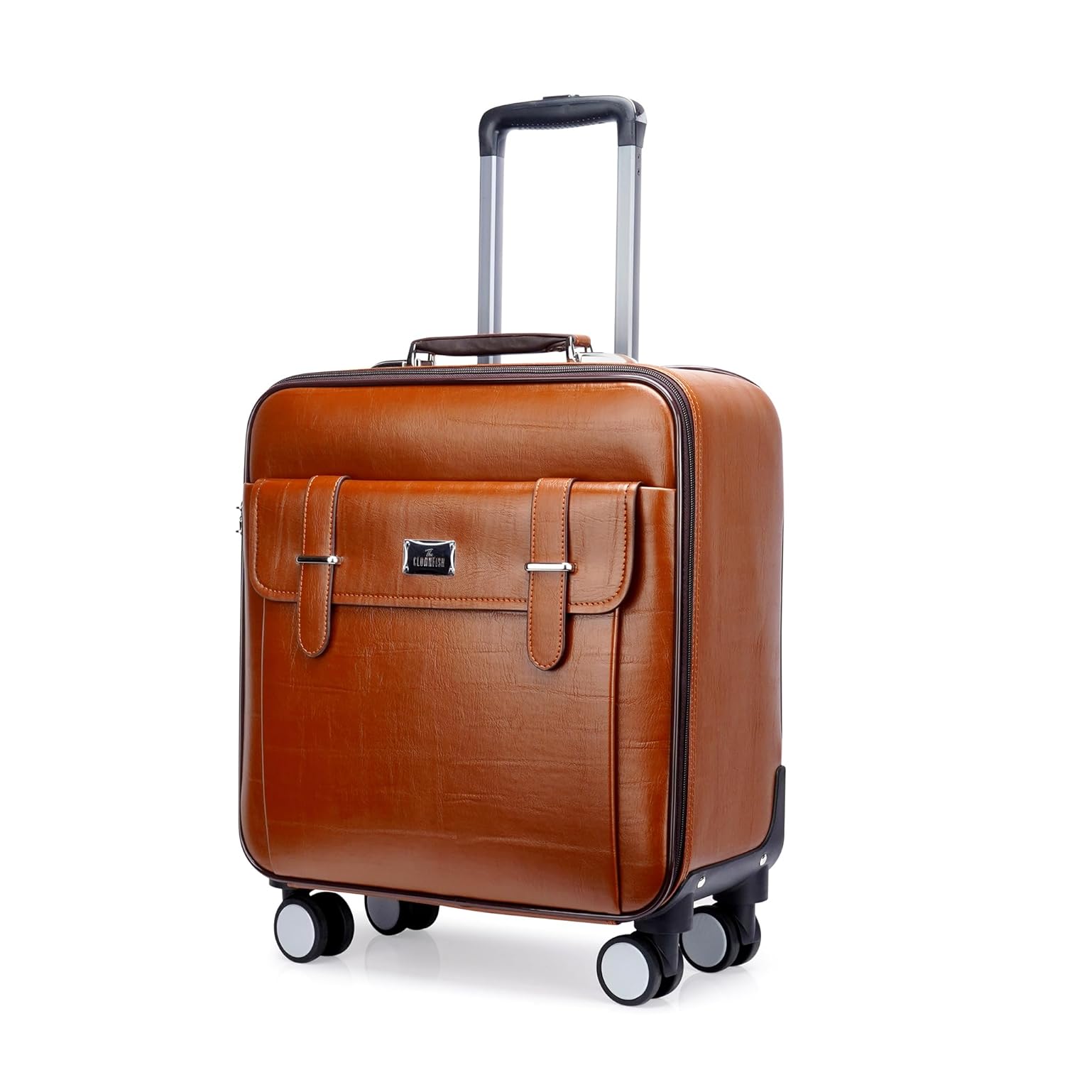 The Clownfish Faux Leather Elite Series Laptop Trolley Bag|Trolley Bag with Wheels for Travel|Business Cabin Crew Suitcase with Laptop Compartment|18 Inch| 36 litres|brown, rigid, spinner The Clownfish Faux Leather Elite Series Laptop Trolley Bag|Trolley Bag with Wheels for Travel|Business Cabin Crew Suitcase with Laptop Compartment|18 Inch| 36 litres|brown, rigid, spinner