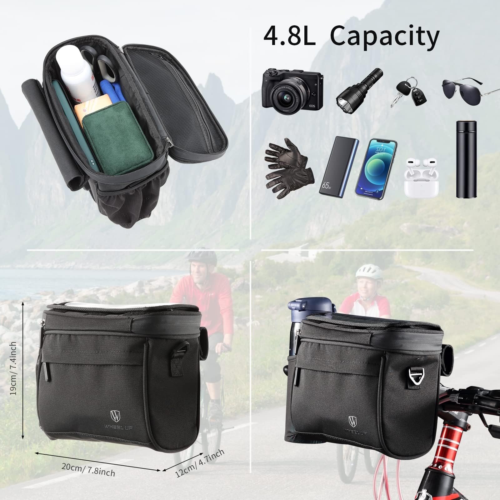 Borsa Anteriore Per Bicicletta Con Porta Telefono - 4.8L, Touch Screen, Regolabile - Foto 9