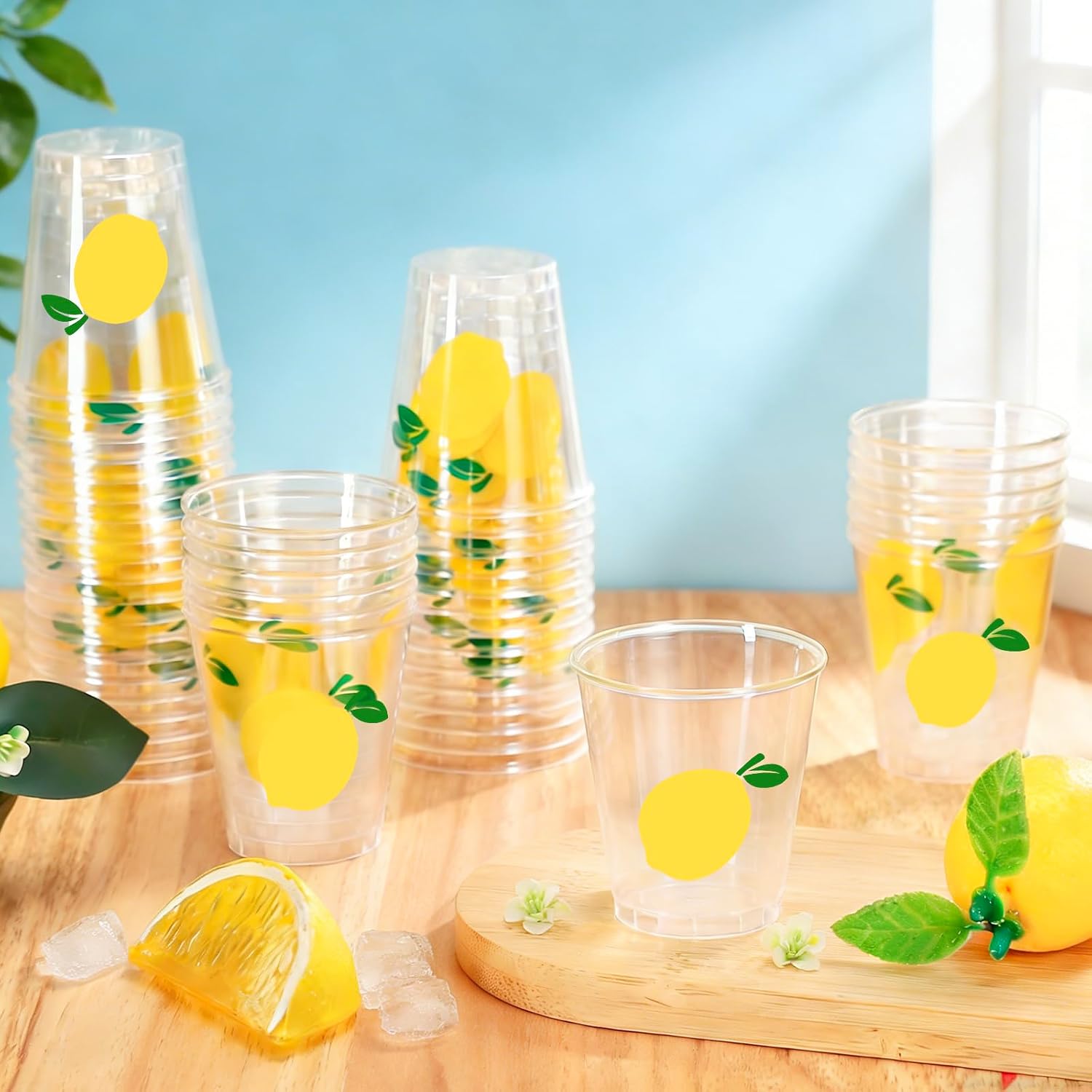 AnyDesign 100Pcs Lemon Plastic Shot Cups 1.5 Oz Yellow Lemon Mini Shot Glasses Disposable Clear Drinking Cup for Cocktail Tasting Summer Wedding Birthday Party Supplies