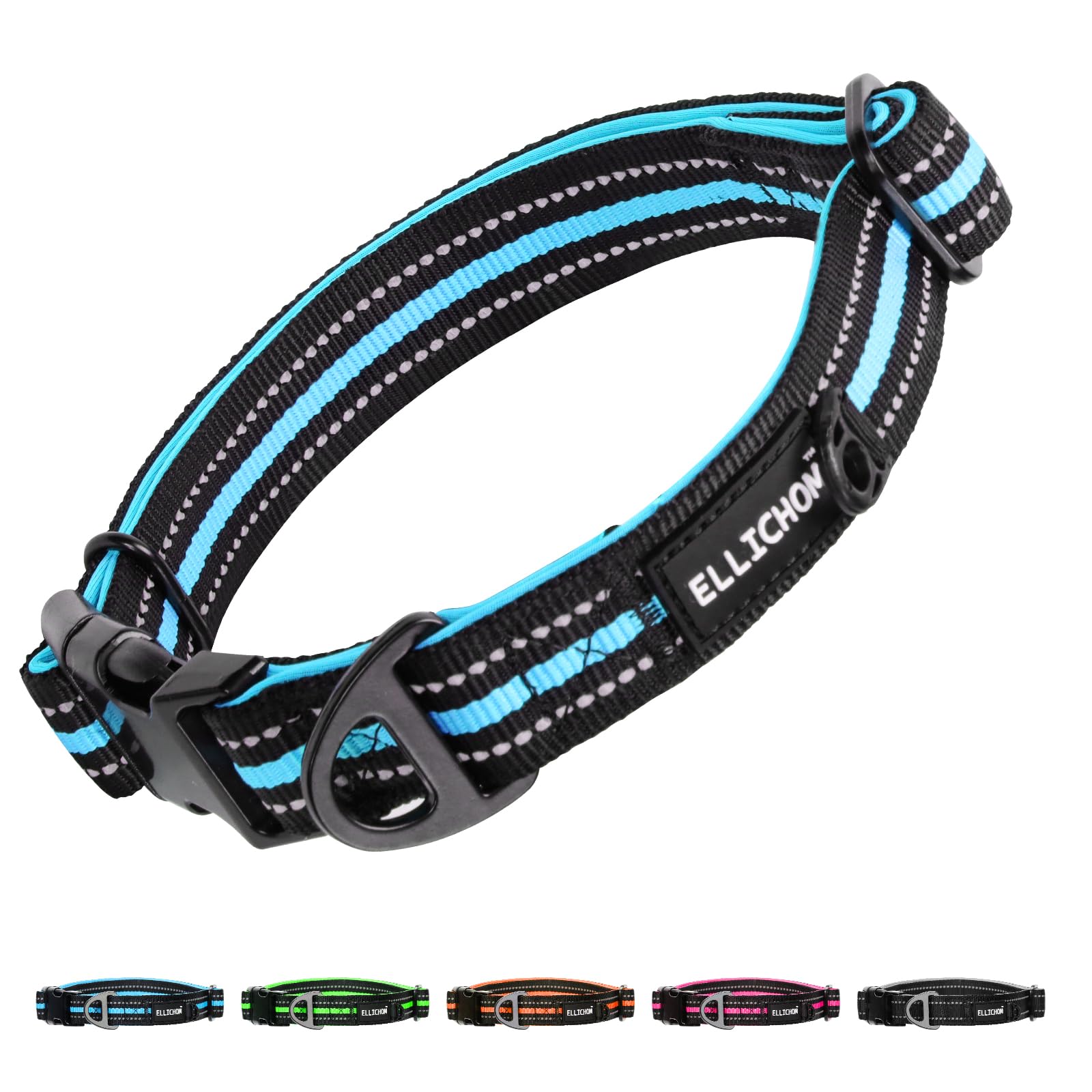 Eillchom Reflective Dog Collar with Metal Buckle Adjustable Soft Neoprene Padded Dog Collars for Small Medium Large Extra Large Dogs (Blue, S)