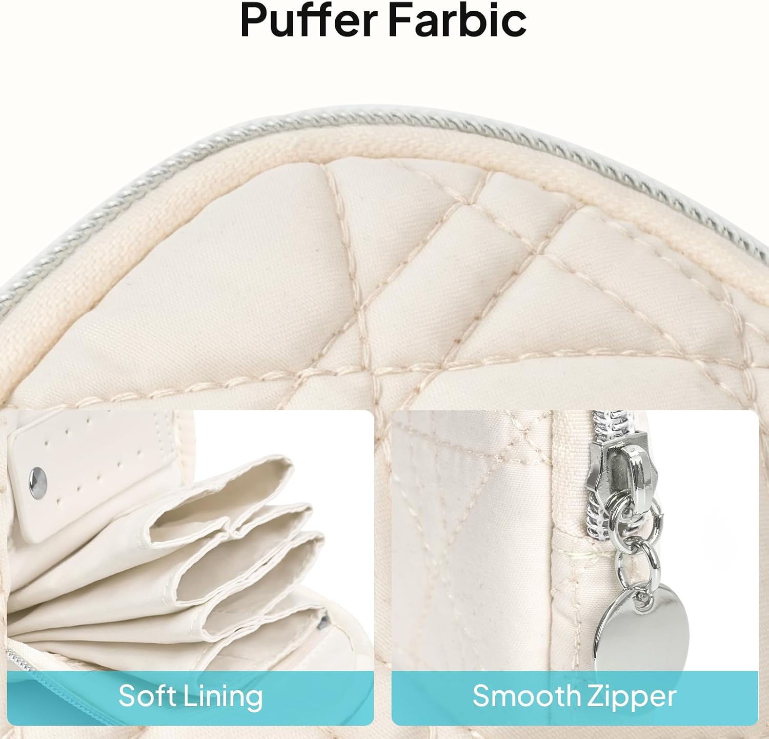 TOPEAST Quilted Travel Jewelry Case for Women, Puffer Jewelry Organizer with Zipper, Portable Small Jewelry Pounch Storage Bag for Rings Earrings Necklaces, Travel Essentials Gift for Women, Beige