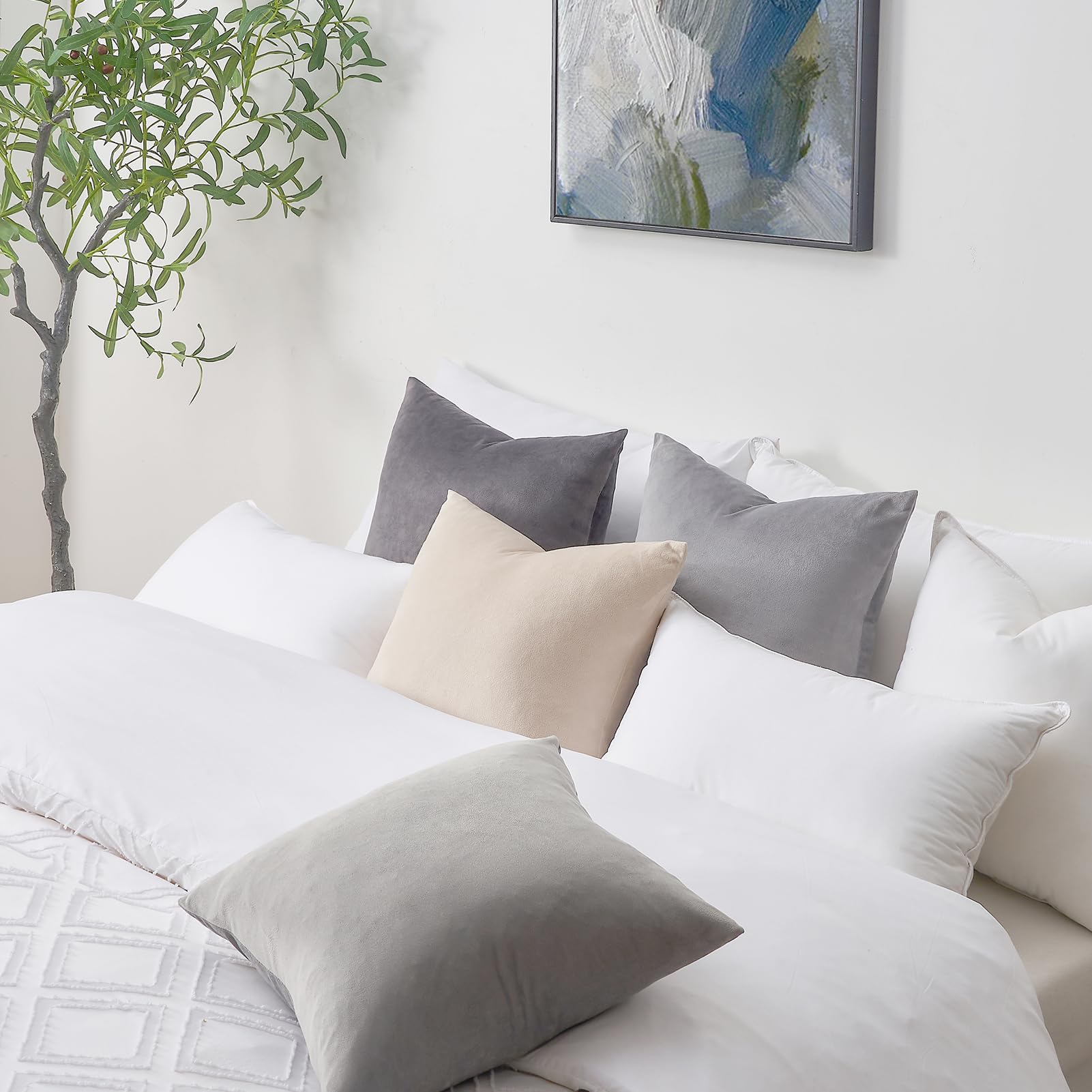 Topfinel 4 Pezzi Copricuscini Divano 45x45 Decorativo Casa Giallo Velluto Copricuscini per Cucina Sedia Soggiorno Letto Giardino Camera da letto Copricuscini Serie Moderna Grigio