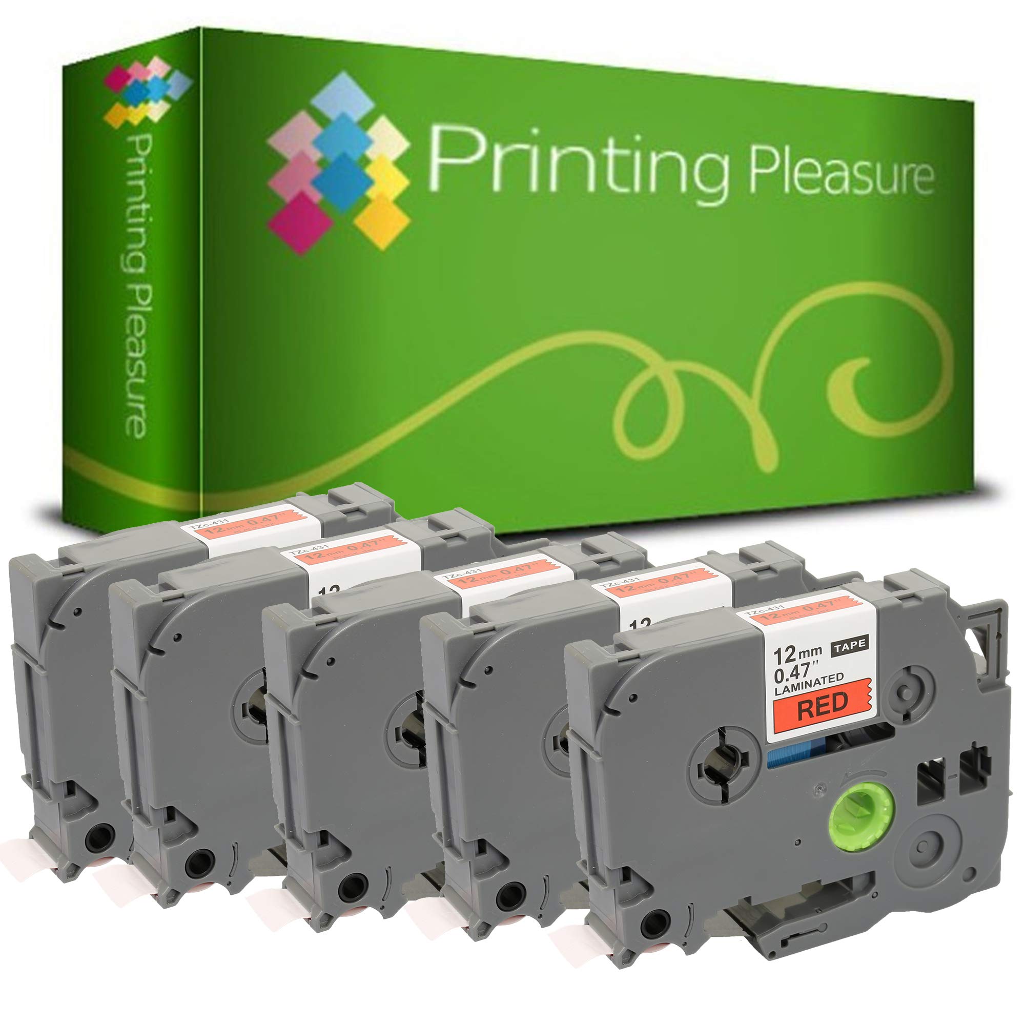 Printing Pleasure 5 x TZe-431 TZ-431 Black on Red Label Tapes Compatible with P-Touch Label Printing Machines | 12mm x 8m — image 1