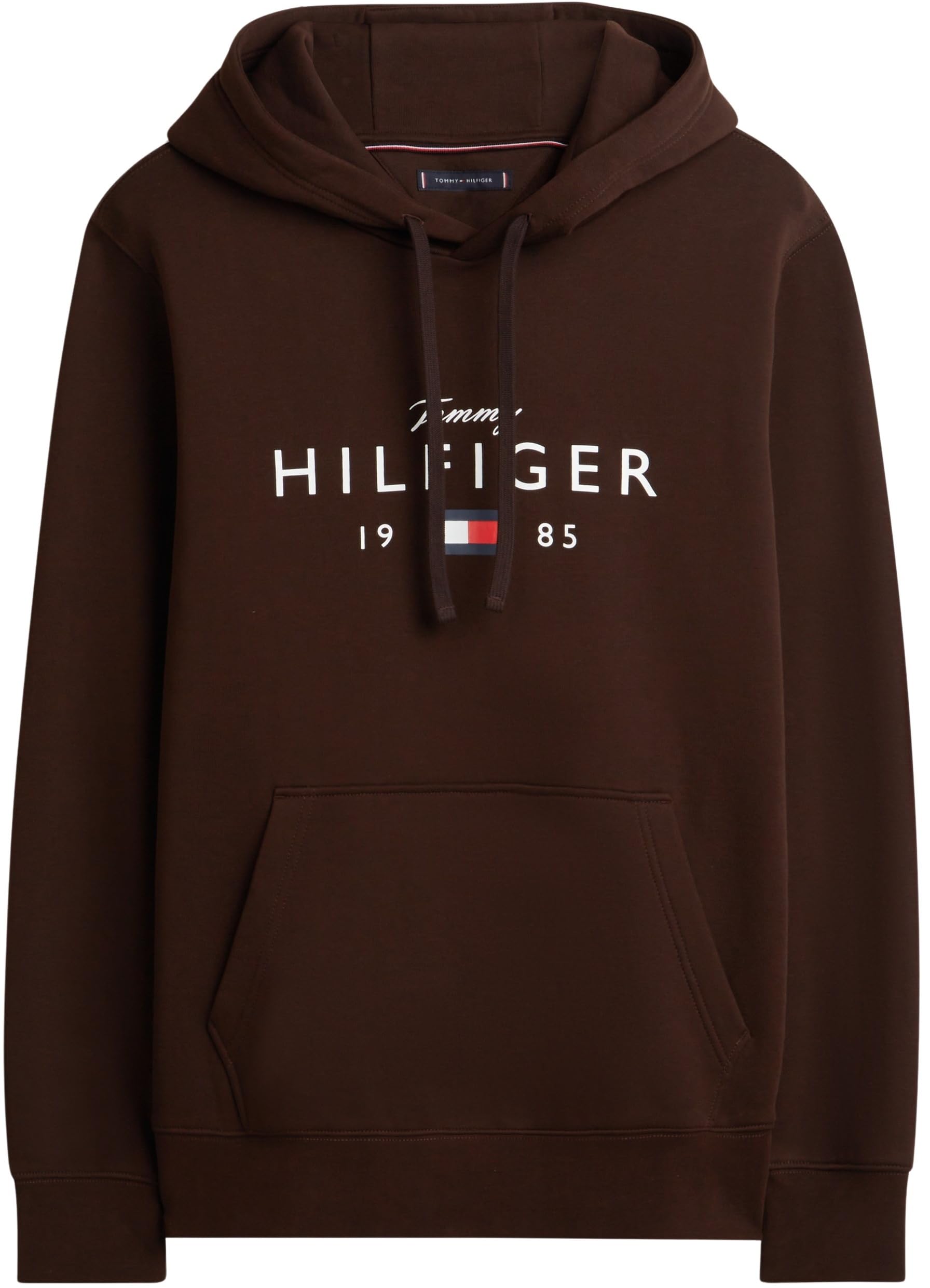 Tommy Hilfiger Męska bluza z kapturem BRAND LOVE BIG HILFIGER MW0MW41427, brązowa, XL, Brązowy (czekoladowy), XL