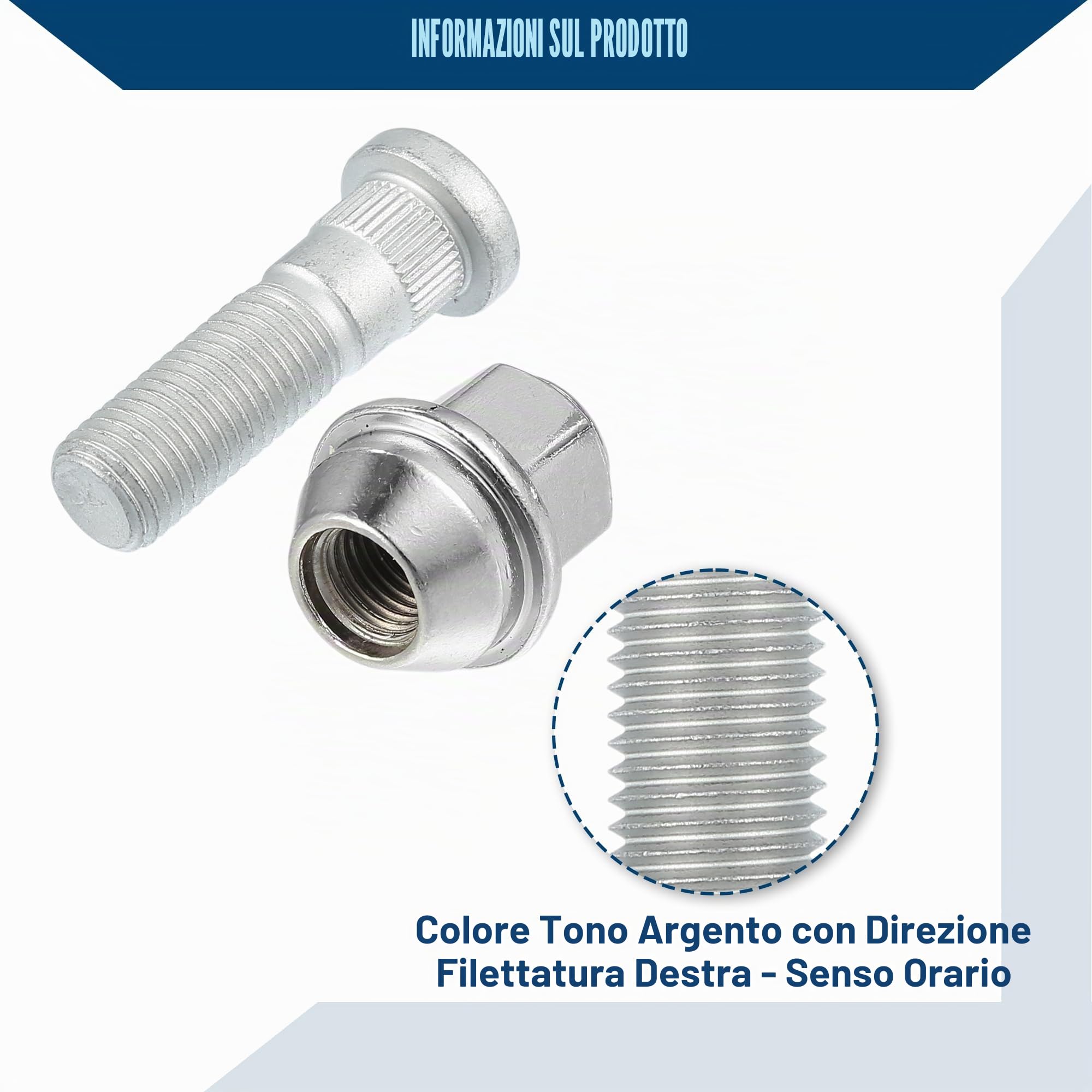 A ABSOPRO Bullone Per Perno Ruota M12-1.5 Per Ford Escape 1 Pz | Per Ford Escape 13-21, OE CV6Z1012C/ACPZ1012H, Materiale Metallo, Lunghezza 47mm, Esagonale 19mm