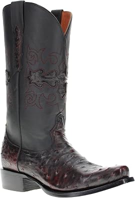 Vaccari Mens Henry Genuine Black Cherry Full Quill Ostrich Leather Narrow Square Toe Cowboy Boots - 9.5 D