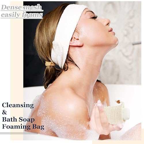 Miniatura 5 de Cunhill Bolsa de jabón de sisal, bolsa de jabón exfoliante con barra de cordón, bolsa de jabón con cuentas de madera, espuma y jabón de secado, red