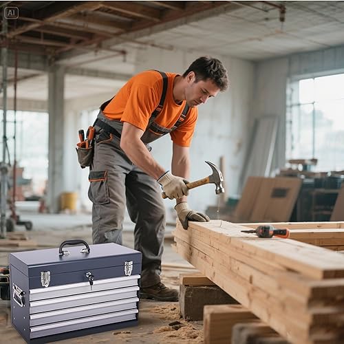 Miniatura 8 de Caja de herramientas de metal de 21 pulgadas con 4 cajones con cerradura, organizador portátil de herramientas para mecánicos y bricolaje  Sistema