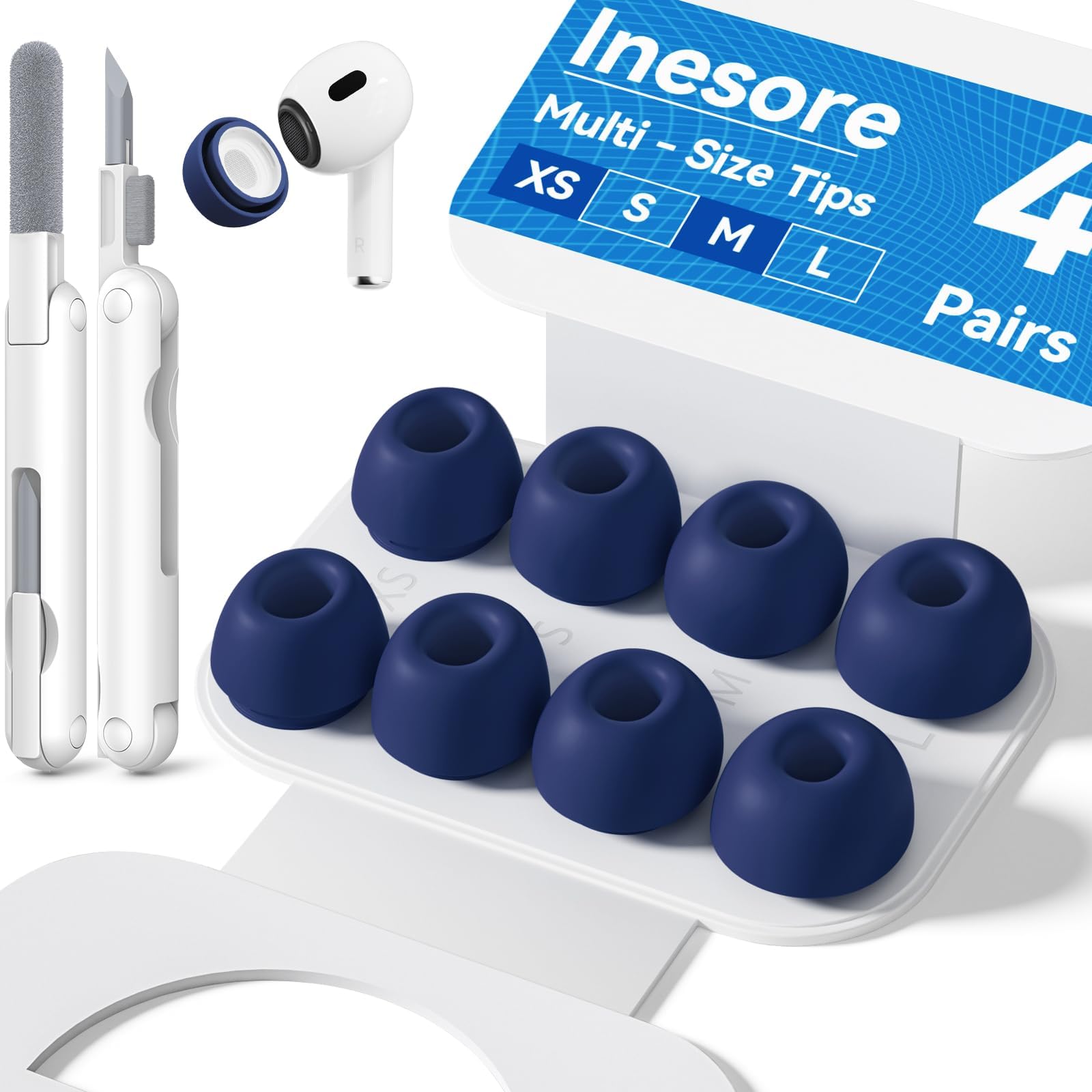 Inesore 4 Pairs Replacement Ear Tips for AirPods Pro 2nd/1st (Dark Blue)
