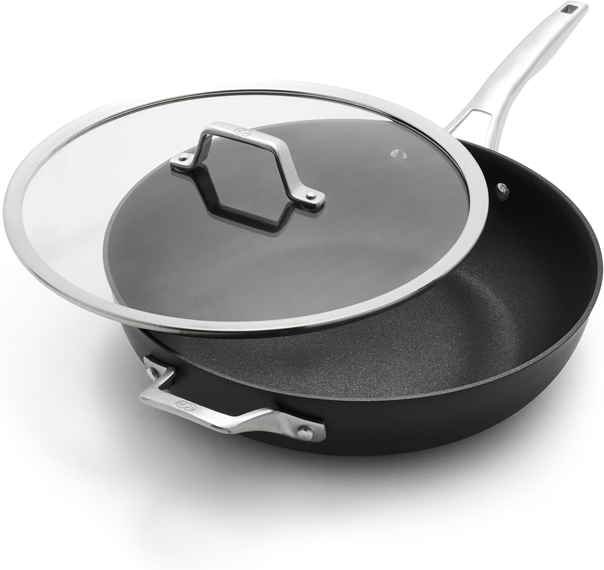 Juego de utensilios de cocina antiadherentes Premier que ahorra espacio, 13 pulgadas, apilables, de aluminio anodizado duro