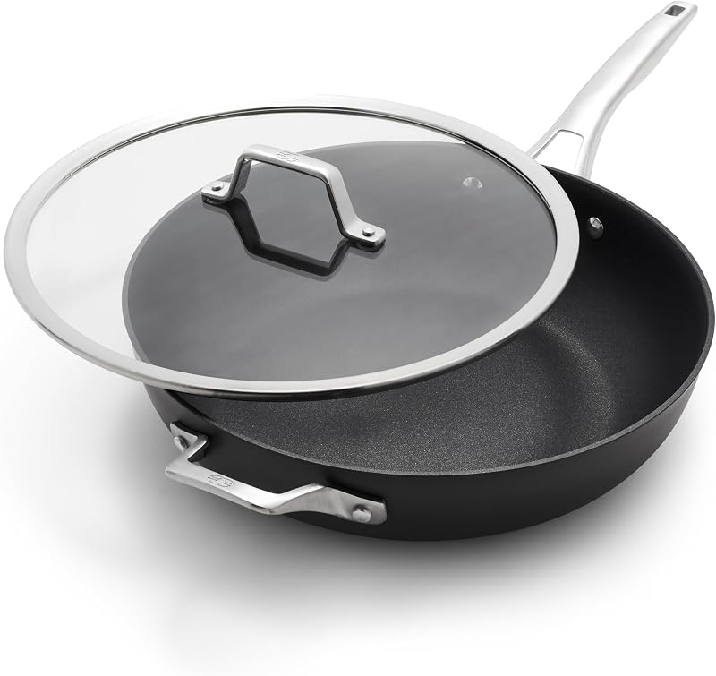 Juego de utensilios de cocina antiadherentes Premier que ahorra espacio, 13 pulgadas, apilables, de aluminio anodizado duro