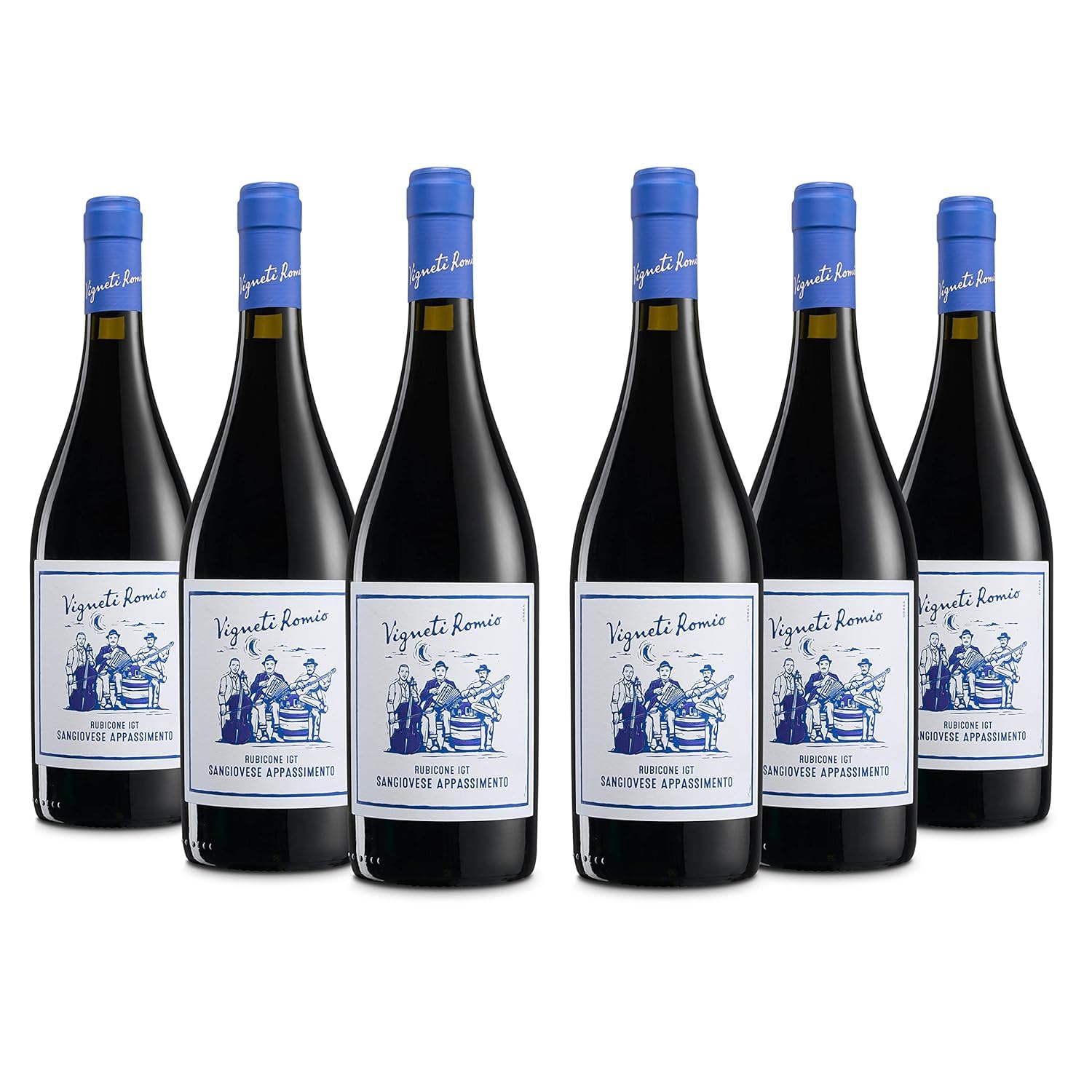 Vigneti Romio Sangiovese Rubicone IGT Appassimento, Vino Rosso Ricco con Note Fruttate, 14.5% Vol., Confezione da 6 bottiglie da 750 ml