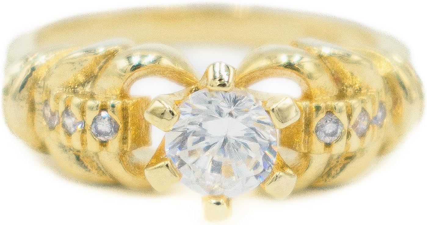 Round CZ Cubic Zirconia Claddagh Engagement Anniversary Ring, 18k Yellow Gold Filled Plated, Size 6