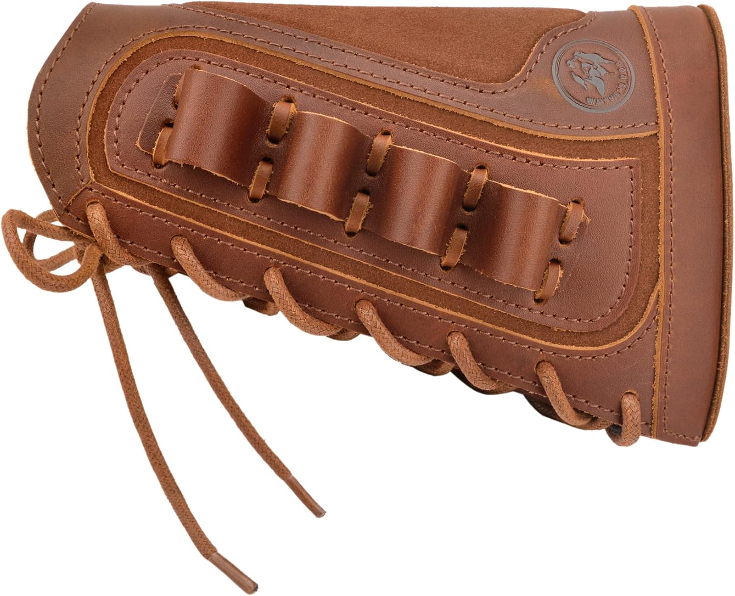 Cowhide Leather Recoil Pad Ammo Buttstock Cheek Rest Pad with Shell Hoder for 12GA Left & Right Handed