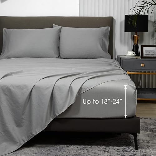 Miniatura 1 de HYPREST Juego de sábanas tamaño Queen con bolsillo extra profundo para colchones de 18 a 24 pulgadas de grosor, juego de sábanas 100% algodón tamaño