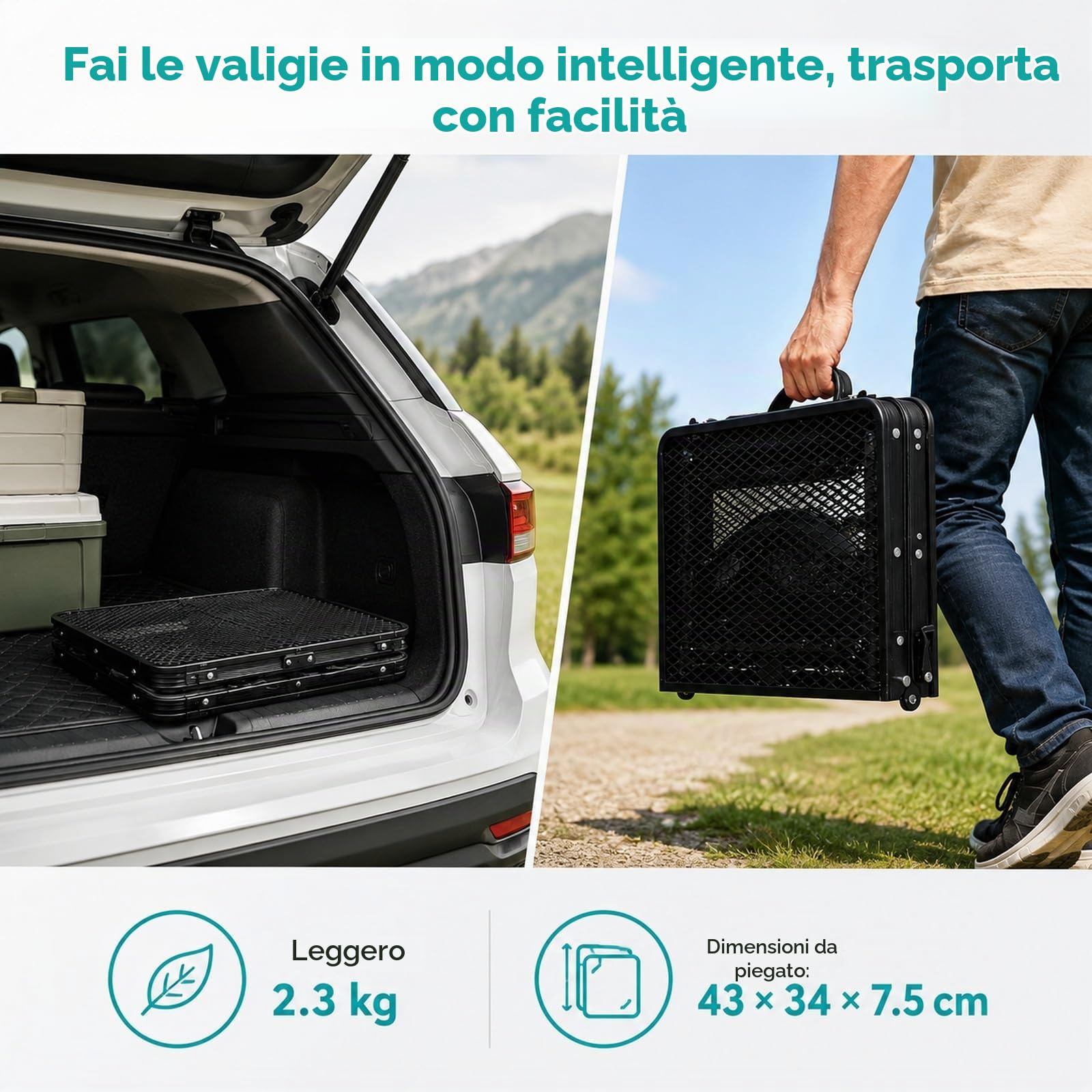 GOOGO Tavolo grill pieghevole da esterno, 60 x 40 x 56 cm, tavolo da campeggio con gambe rialzate e piano a griglia, per BBQ, balcone, picnic e bancarella (nero)