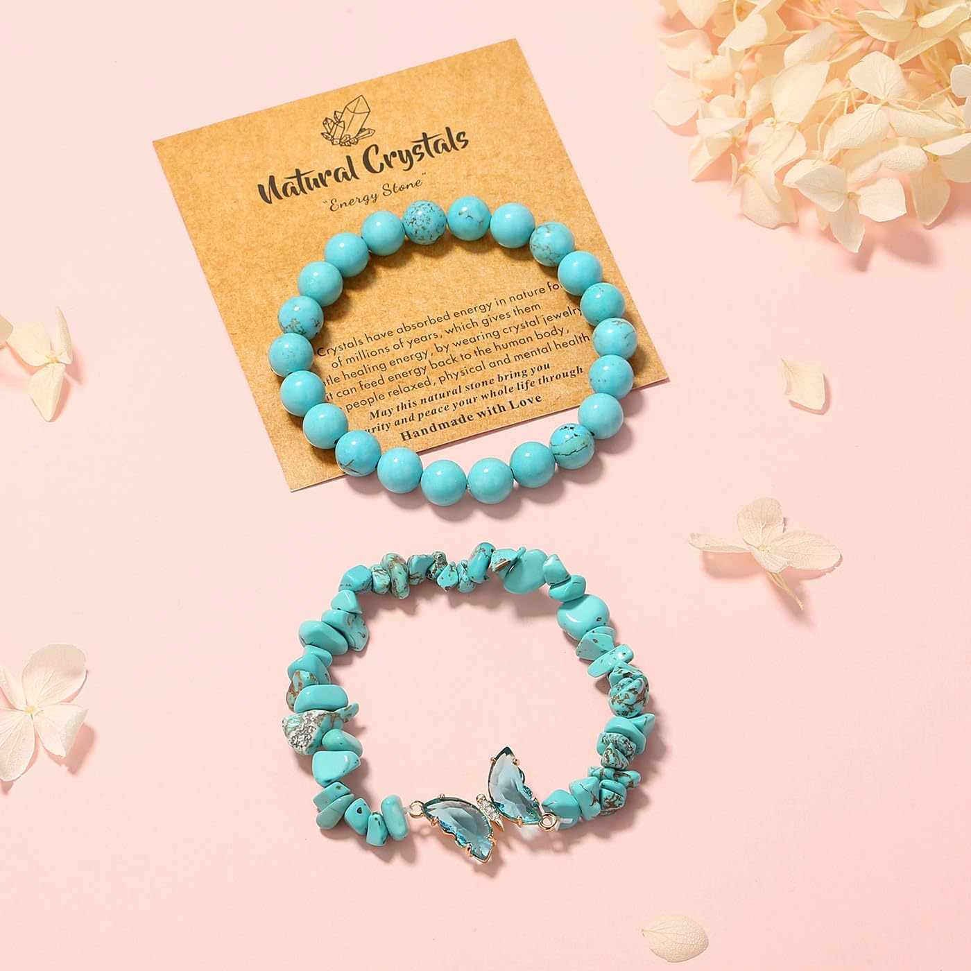 DUQGUHO 2Pcs Butterfly Bracelets for Women Healing Crystals Bracelets for Women Natural Gemstone Bead Bracelet Cute Butterfly Charm Bracelet Stretch 8mm Crystal Jewelry Gifts for Women - Image 3