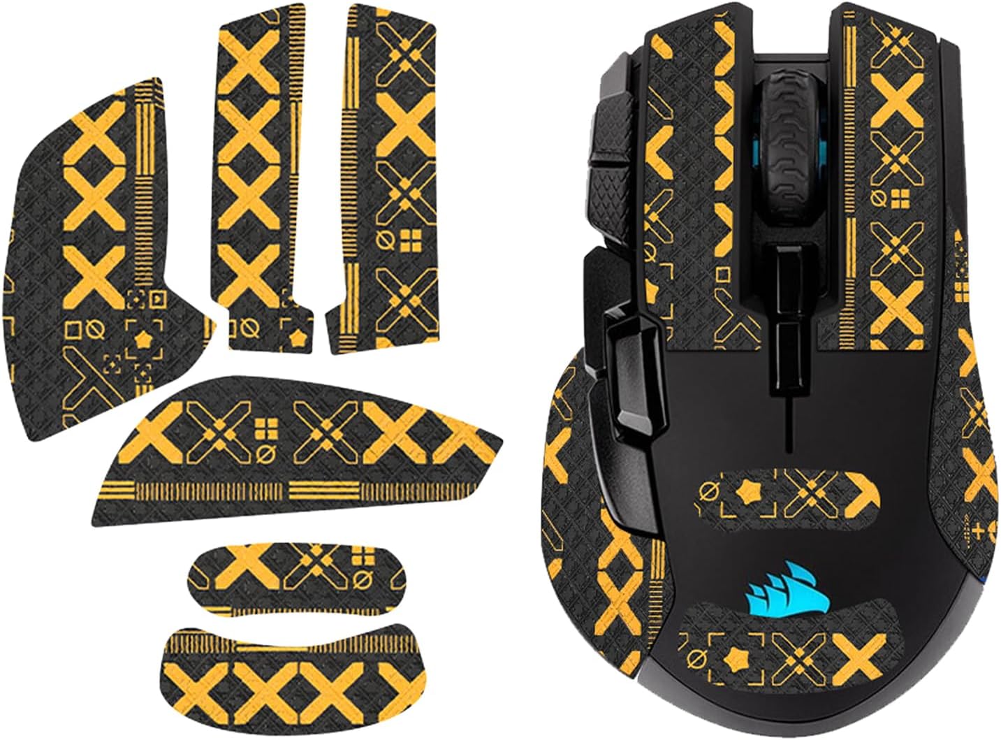 NOUKAJU Mouse Grip Tape Full Coverage for Corsair IRONCLAW RGB, Mouse Anti Slip Grip Tape,Self-Adhesive PreCut Sweat-Resistant Professional Mice Upgrade Kit(Black&Gold)