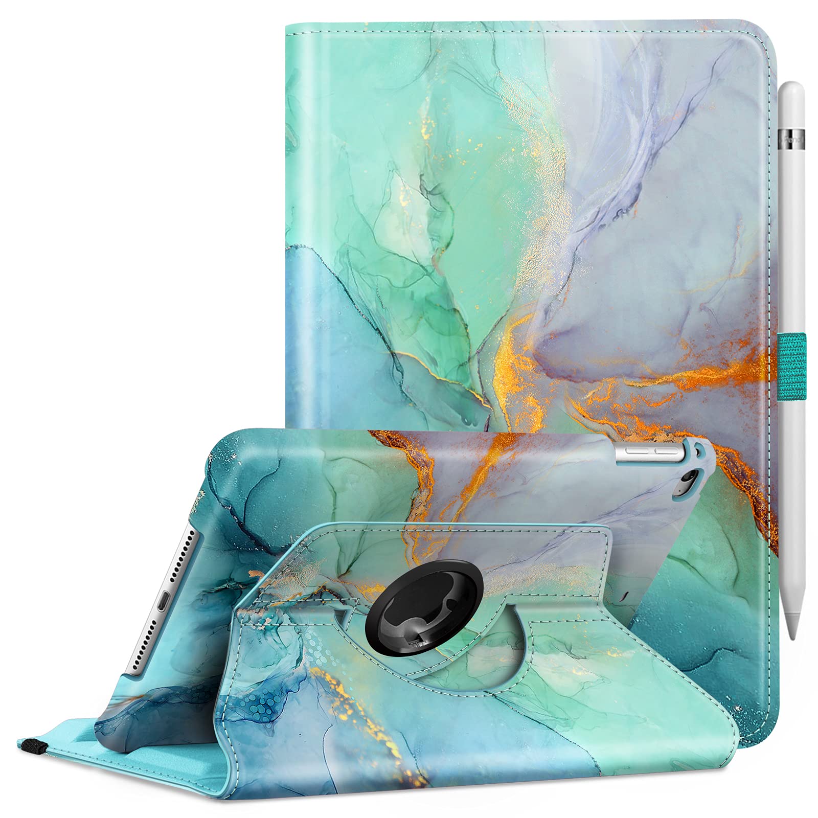 Fintie Rotating Case for iPad Mini 5 2019/iPad Mini 4-360 Degree Rotating Smart Stand Protective Back Cover Auto Sleep/Wake Function for 7.9 Inch iPad Mini 5th Generation, Emerald Marble