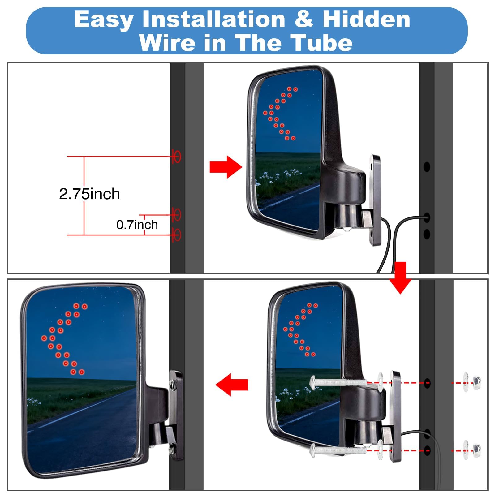 Espejo universal para carrito de golf, espejos laterales con luz intermitente, espejos retrovisores para coche club, Ezgo Yamaha, espejos laterales para carrito de golf