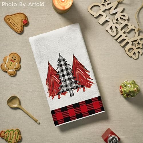 Miniatura 10 de Artoid Mode Juego de 2 toallas de cocina con diseño de árboles de Navidad de búfalo blanco y negro, 18 x 26 pulgadas, decoración de invierno de