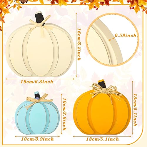 Miniatura 3 de Soaoo 3 piezas de decoración de calabaza de madera de otoño, letreros de madera de otoño, decoración de centro de mesa, bandeja escalonada, letrero