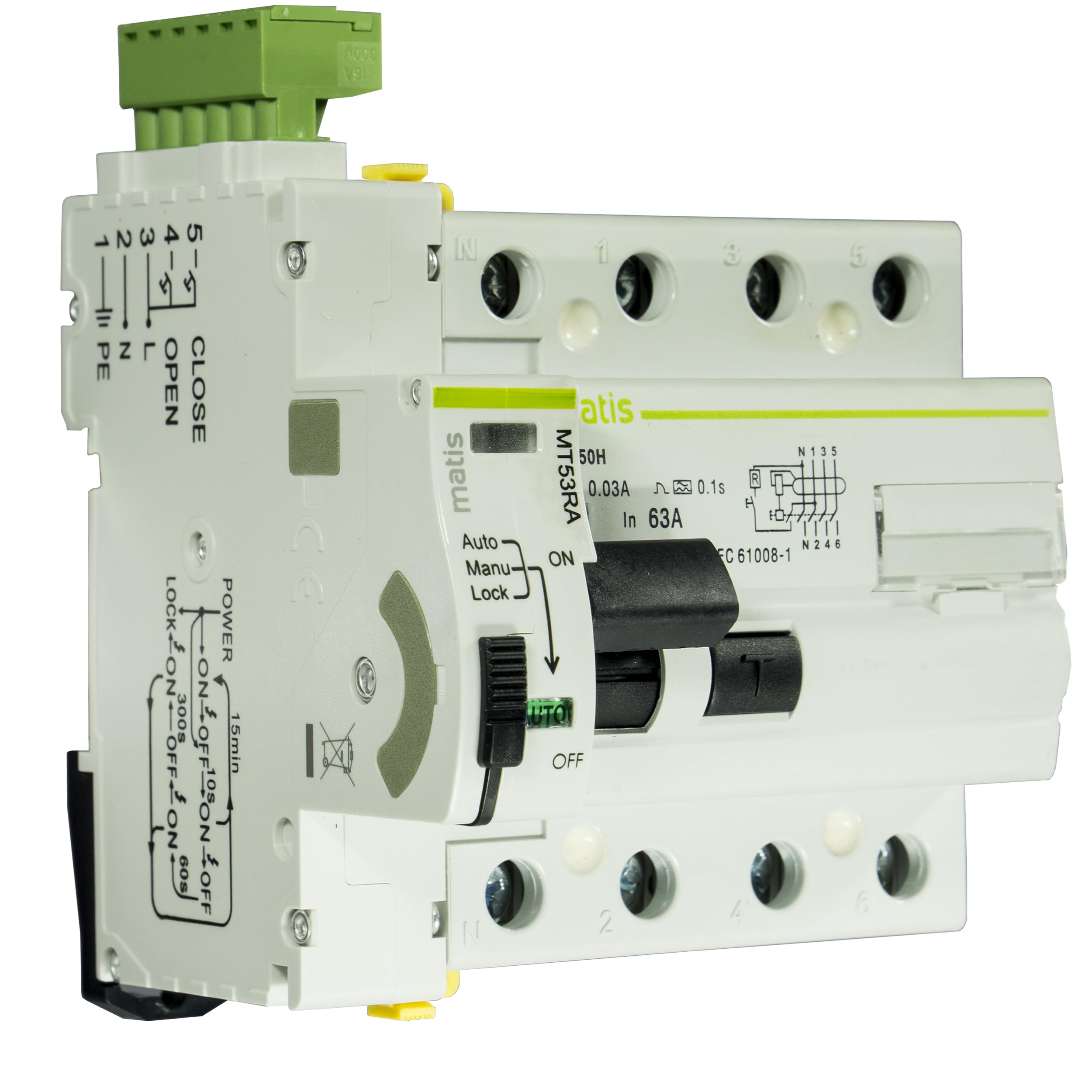 CABLEPELADO Reconectador automático diferencial alta inmunidad, Reconectadora diferencial básica Superinmunizado, 3 rearmes, Clase A, Indicador LED, Reconexiones 10s-60s, 4P 10kA 30mA, 40A