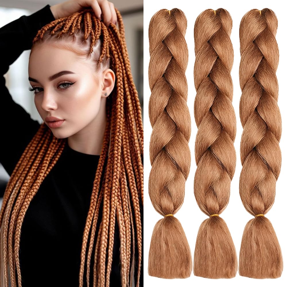 ShowJarlly Kunsthaar, Rotbraun Ombre Jumbo Braid Extension, 24 Zoll Haarflechten Box-Zöpfe Zum Einflechten 30#