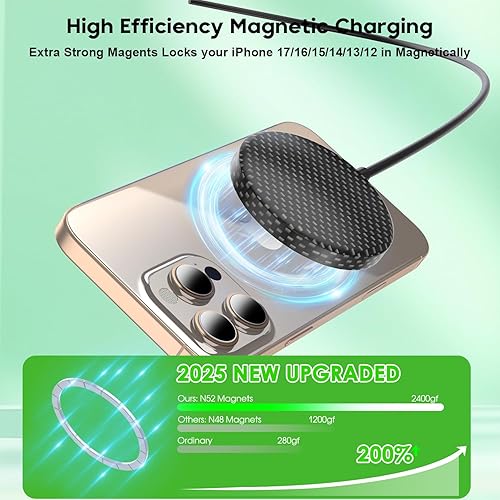 Miniatura 3 de Cargador inalámbrico magnético, cargador Apple Mag-Safe de 6 pies, almohadilla de carga magnética fuerte con bloque de carga rápida USB C para