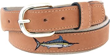 Zep-Pro Mens Tan Leather Embroidered Marlin Belt, 42-Inch, Tan/Buff