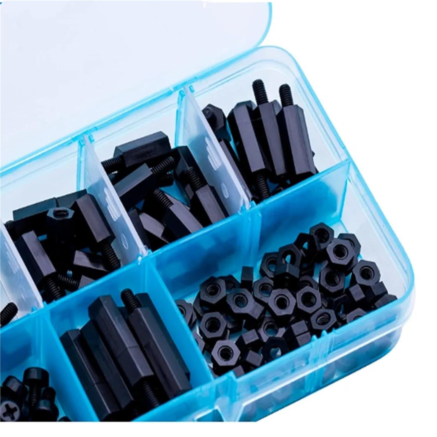 800/1200PCS M2/2.5 M3 M4 Black/White Hex Nylon Standoff Spacer Column Flat Head Plastic Spacing Screws Nuts(White,200PCS-M2.5 Mix)