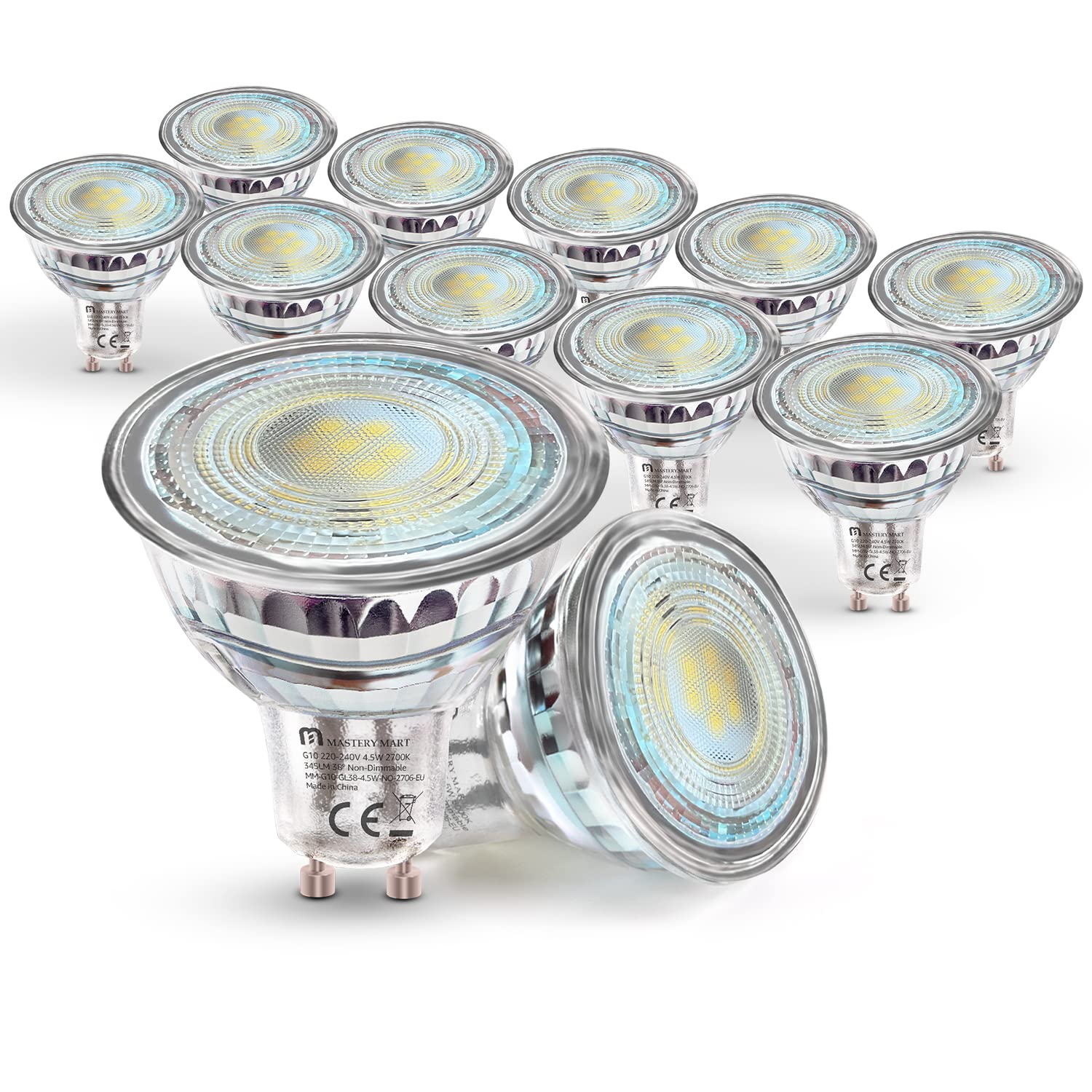 Mastery Mart GU10 Lámpara LED, ángulo de haz de 38 grados, 5000 K, luz blanca diurna, PAR16, 4,5 W, 345 lúmenes, ideal para iluminación de acento y ambiente, no regulable, juego de 10