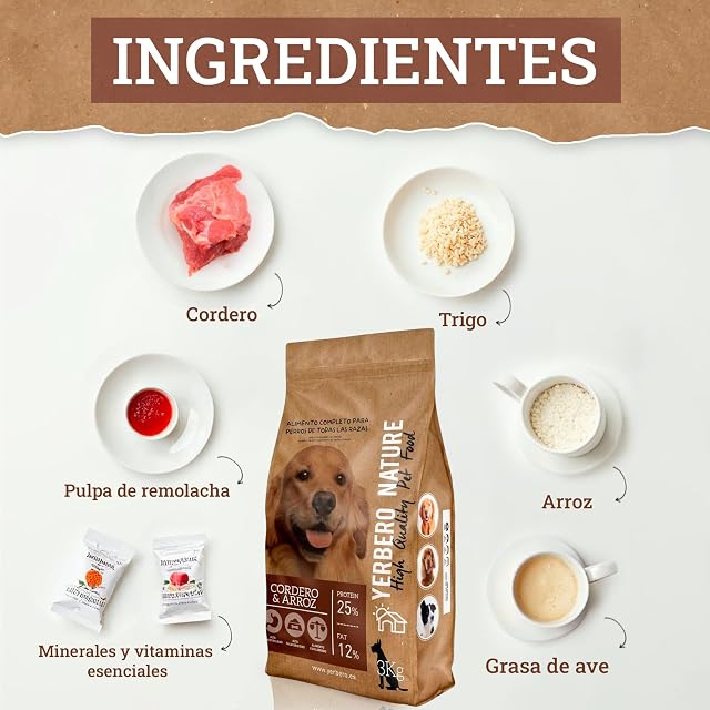 Foto 2 de 6 de Yerbero Nature Cordero y Arroz, Comida para Perros con Cordero y Arroz,Pienso para Perros Medianos y Grandes