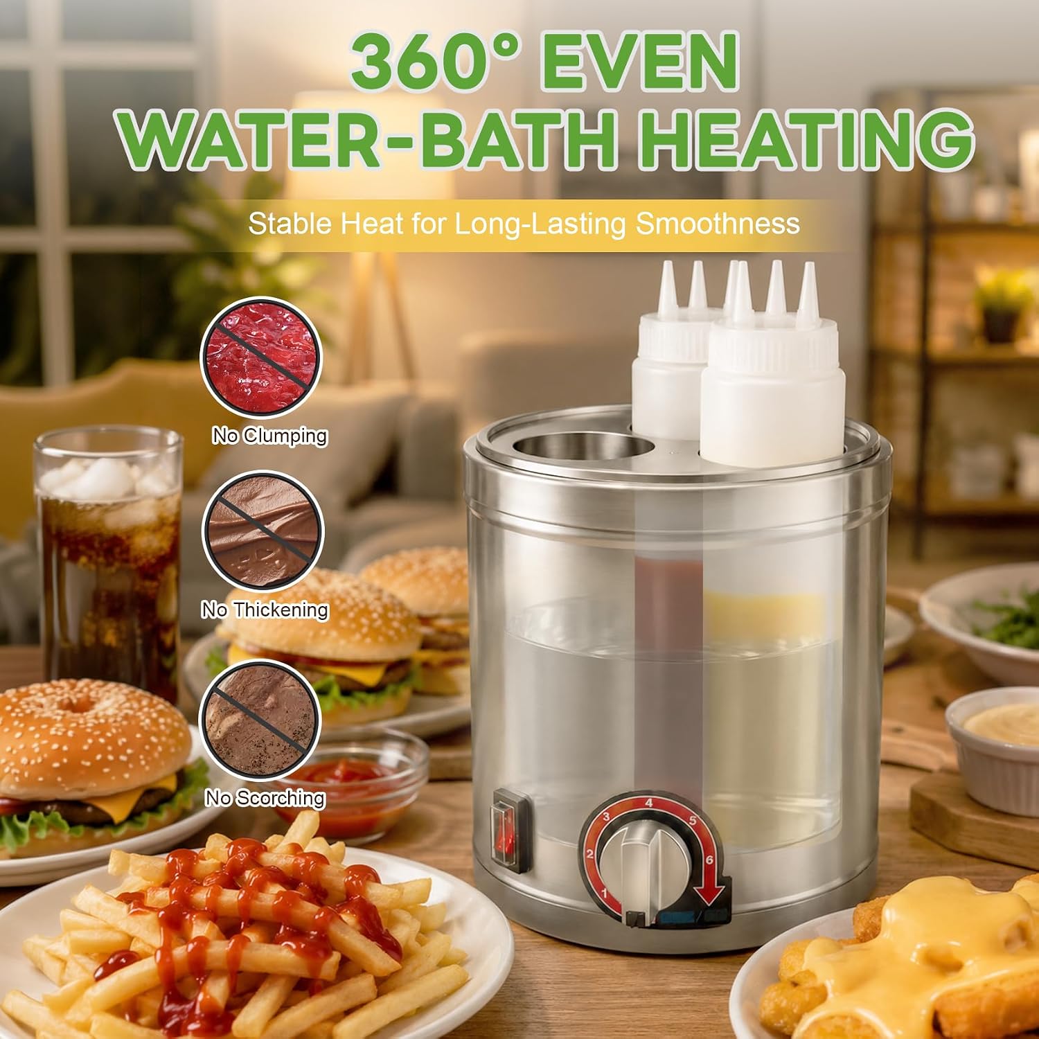 600W Commercial Electric Sauce Warmer for 360° Water Bath Heating image 3