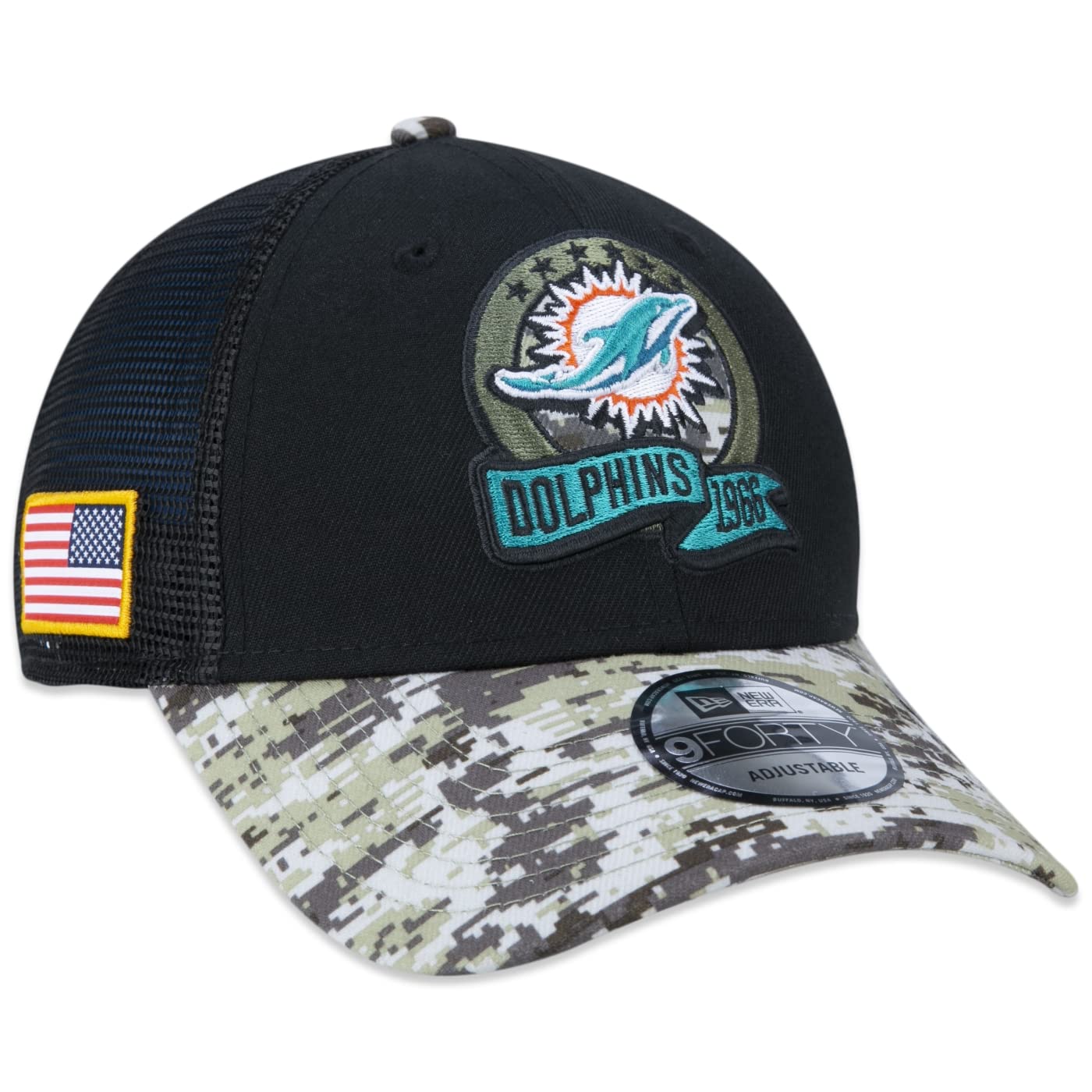 New Era Men's Miami Dolphins, Black 9Forty Cap Salute To Service Miami Dolphins - One Size