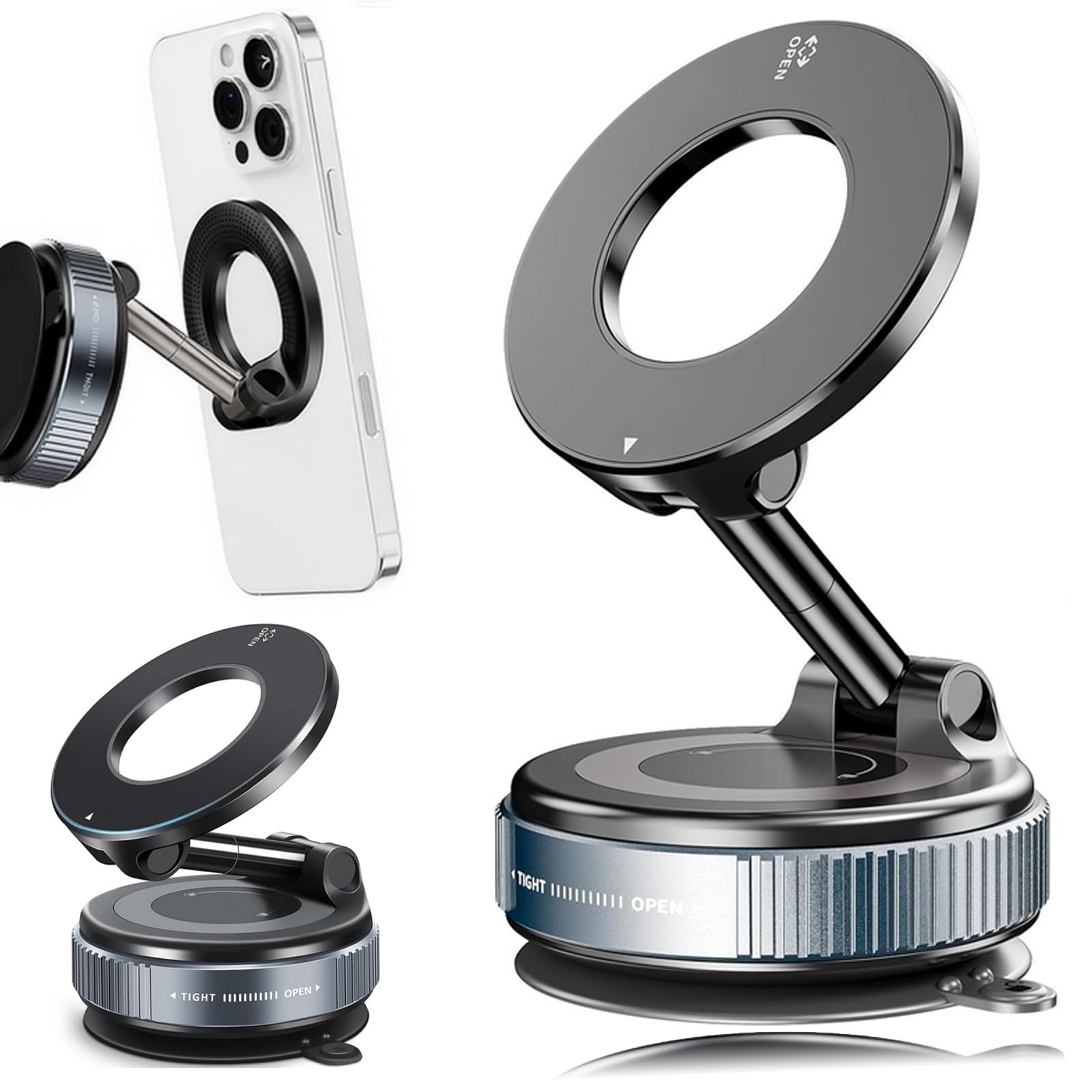 Soporte magnético de succión de 360° mejorado para teléfono, plegable y reforzado, compatible con todos los teléfonos inteligentes para coche/gimnasio/espejo/superficie lisa (negro)