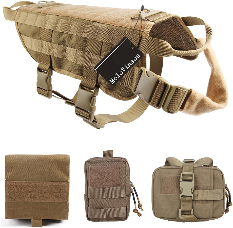 Tactical Dog Molle Vest Harness Training Dog Vest with Detachable Pouches (M, Coyote Brown)