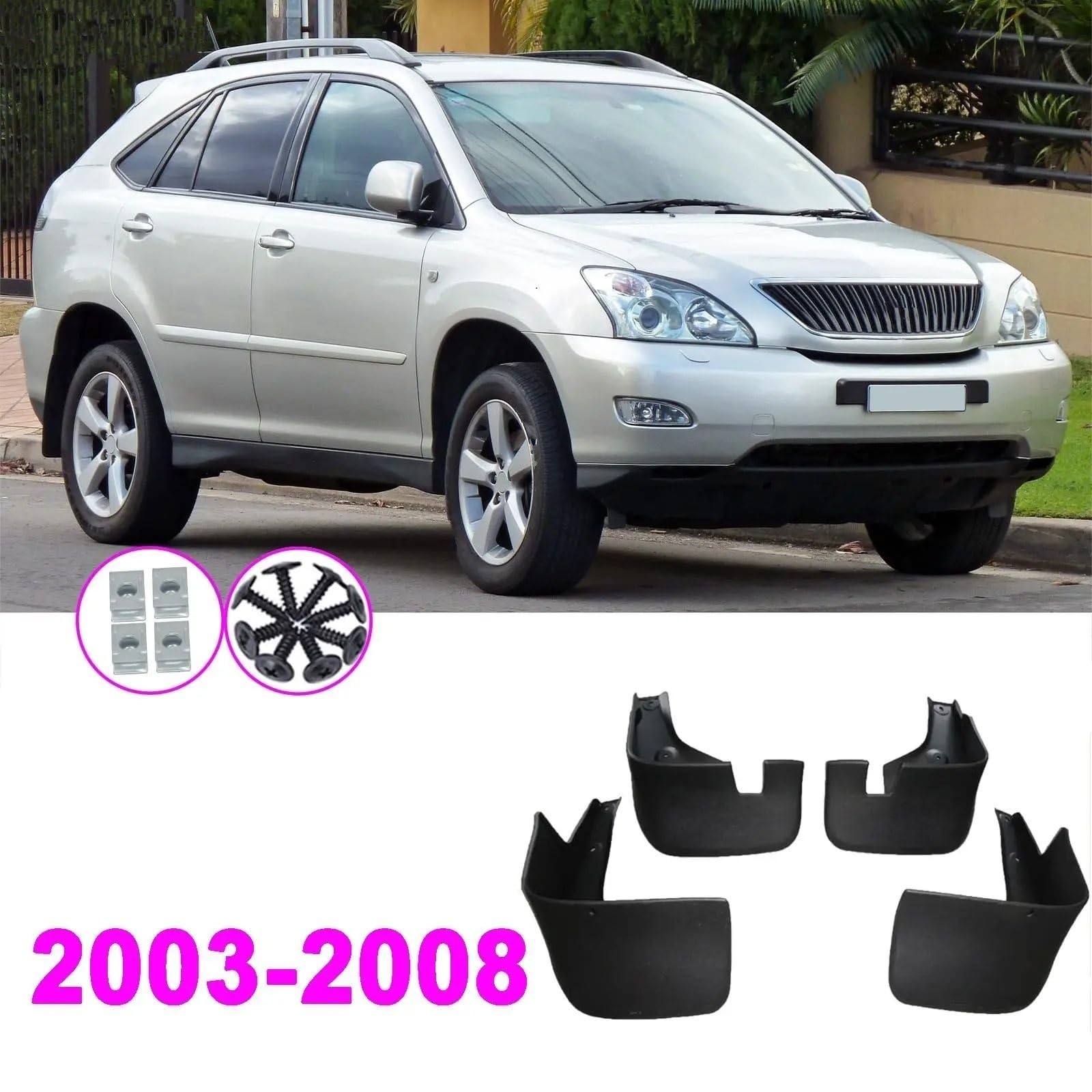 Kit De 4 Garde-boue (bavettes) Pour Lexus RX (modèles XU30) - Avant Et Arrière, Noir, En Plastique ABS, Protection Contre Les éclaboussures