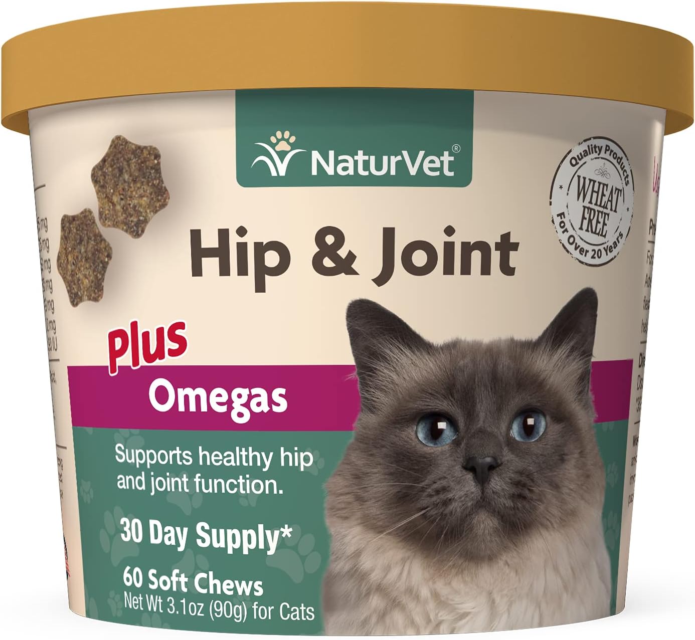 NaturVet – Hip & Joint for Cats Plus Omegas – 60 Soft Chews – Help Supports Healthy Hip & Joint Function – Enhanced with Antioxidants, Omega-3 & 6 Fatty Acids – 30 Day Supply : Pet Supplies