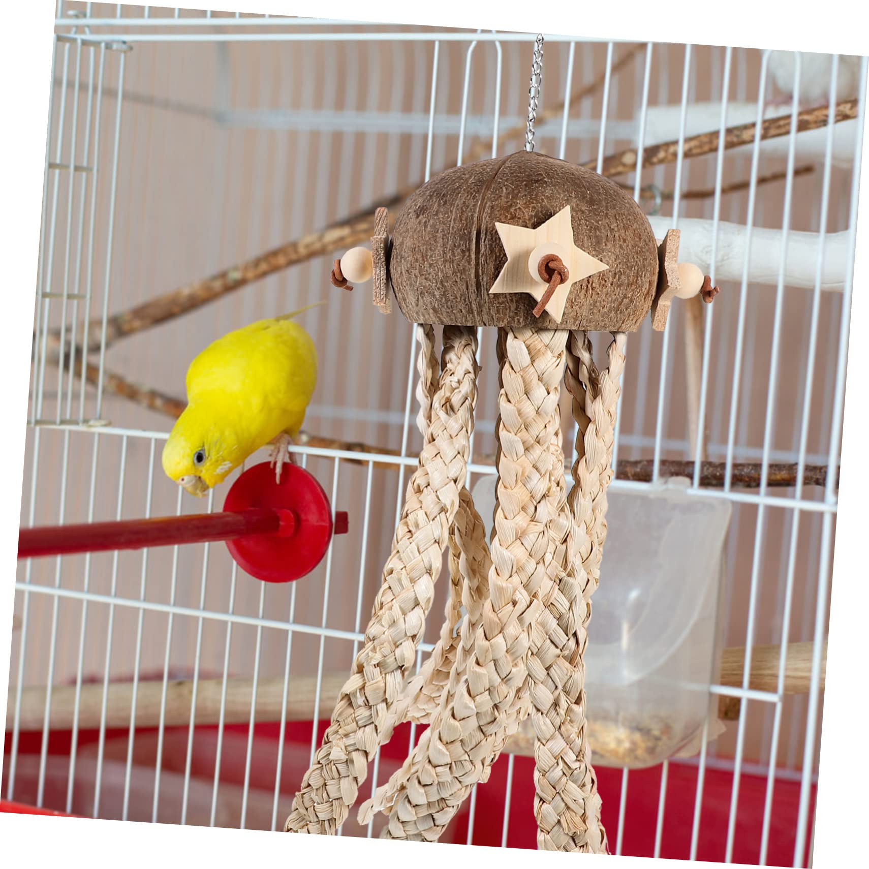 TOYANDONA Vogelspielzeug aus Kokosnussschale zum Aufhängen Sicheres Kauspielzeug für Papageien Futterspielzeug für Vogelkäfige und Natürliche Beschäftigung